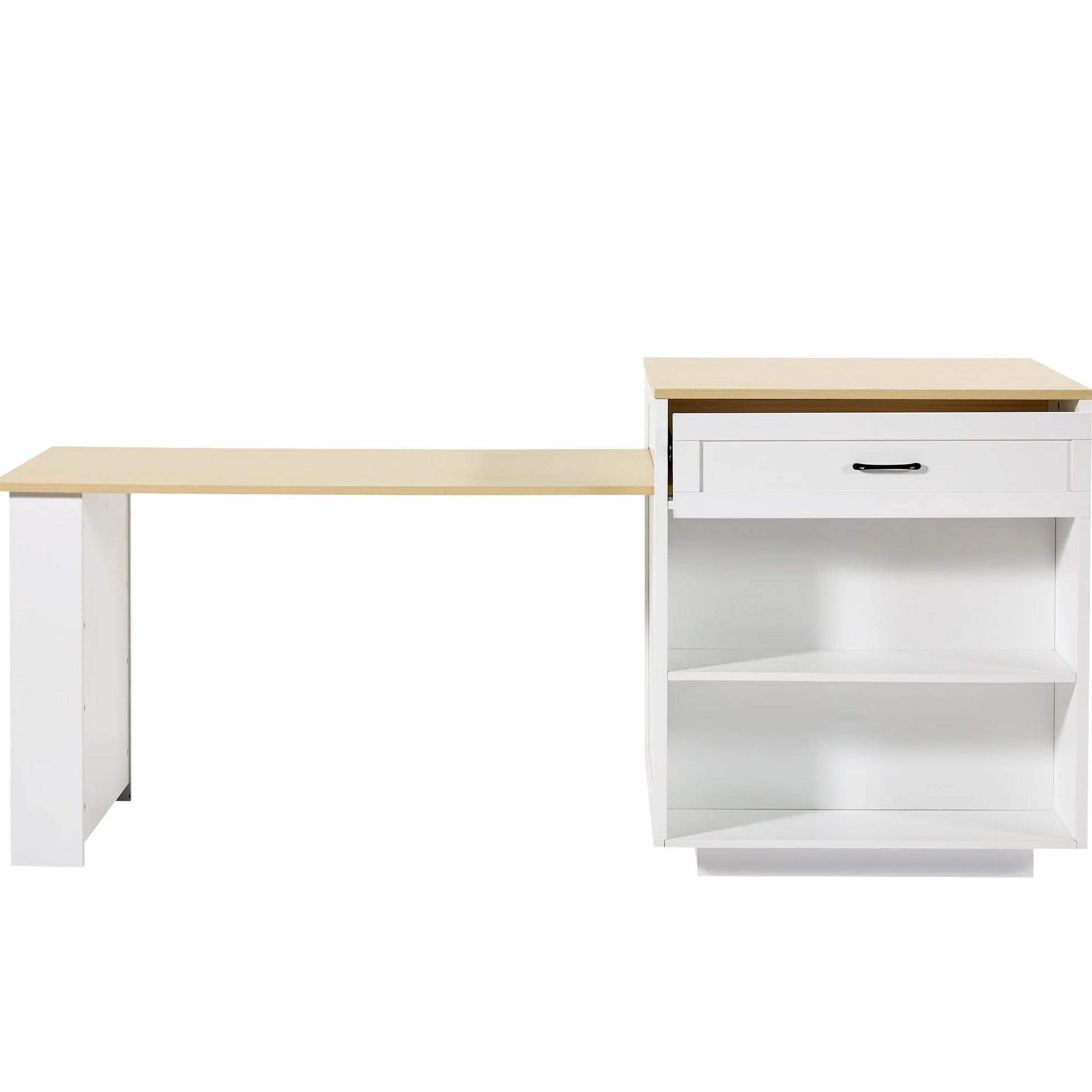 YEHTOKHOME Isla Central Cocina con ruedas y almacenamiento, mesa de comedor extensible 133-202 cm, aparador cocina con 2 cajones, estantes laterales, mesa de bar (blanco-2)