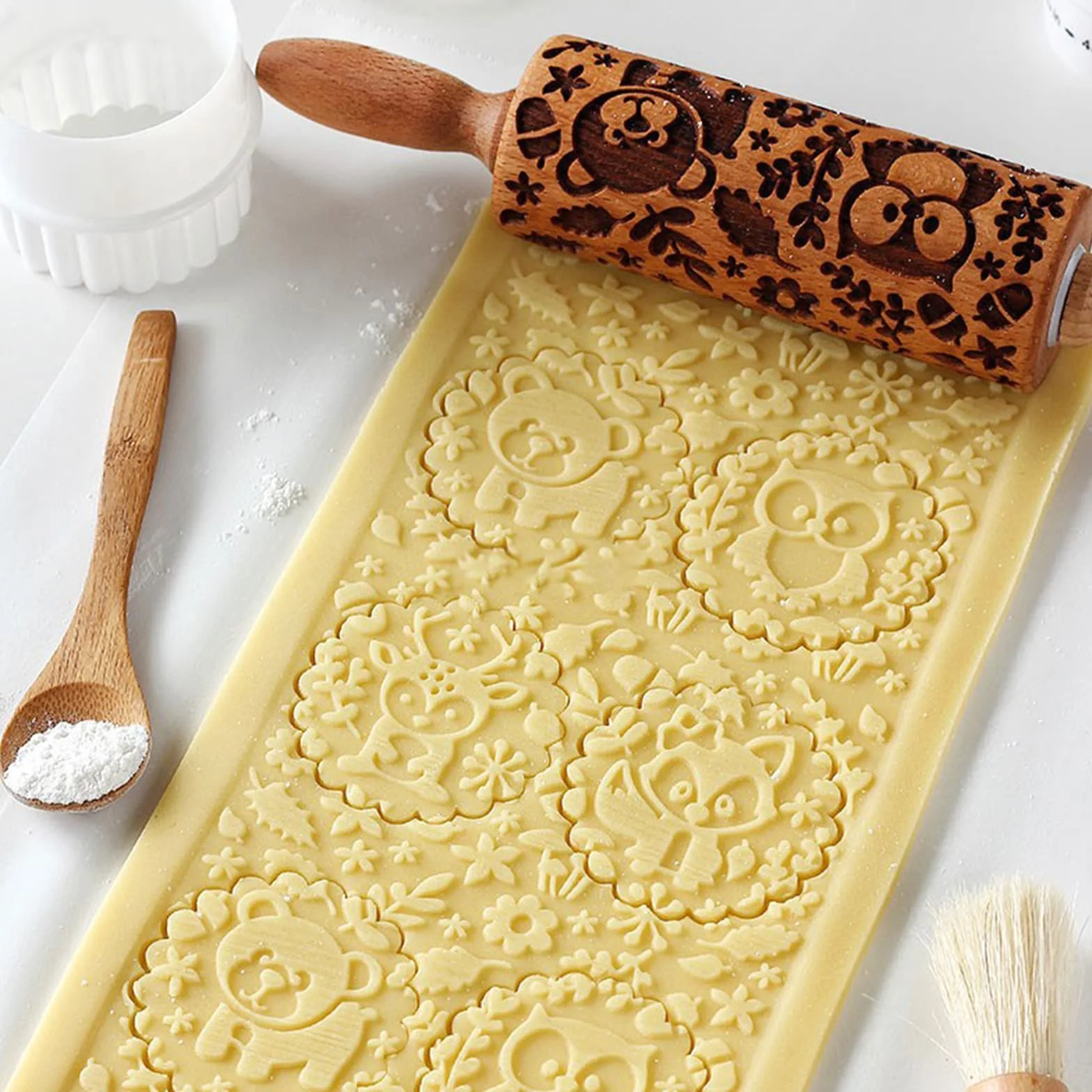 Rodillo de cocina antiadherente con relieve, Rodillo en relieve Rodillo de madera grabado for hornear, for hacer galletas, cortezas, pasteles, arcilla de repostería