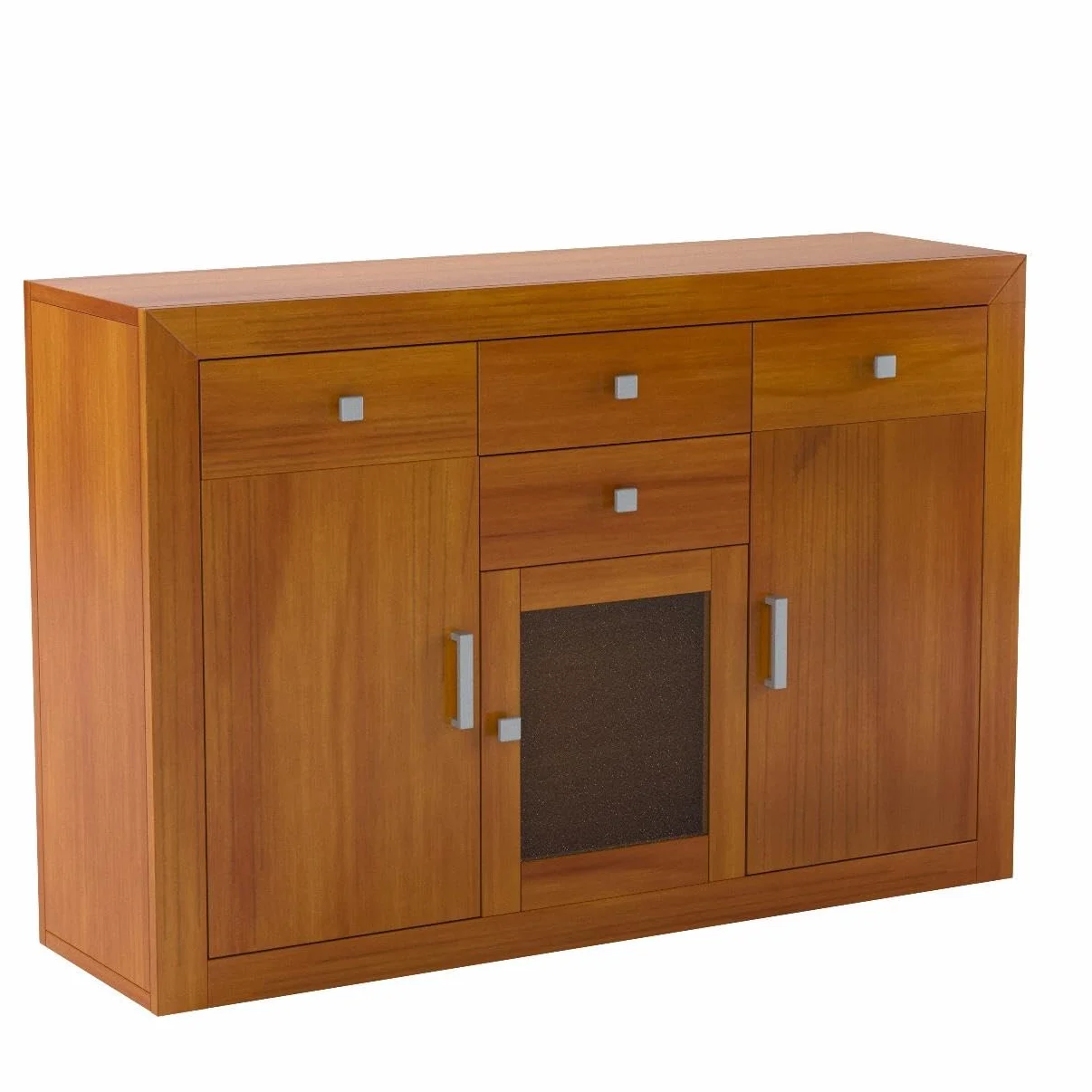 Dogar Moblit,Aparador Tres Puertas Cuatro Cajones, realizado en Madera de Pino Macizo Natural. Color Cerezo Claro, Serie Kalpe,Medida (86X130X42) Cm (Alto/Ancho/Fondo),Salon, Cocina,Entrada o Comedor