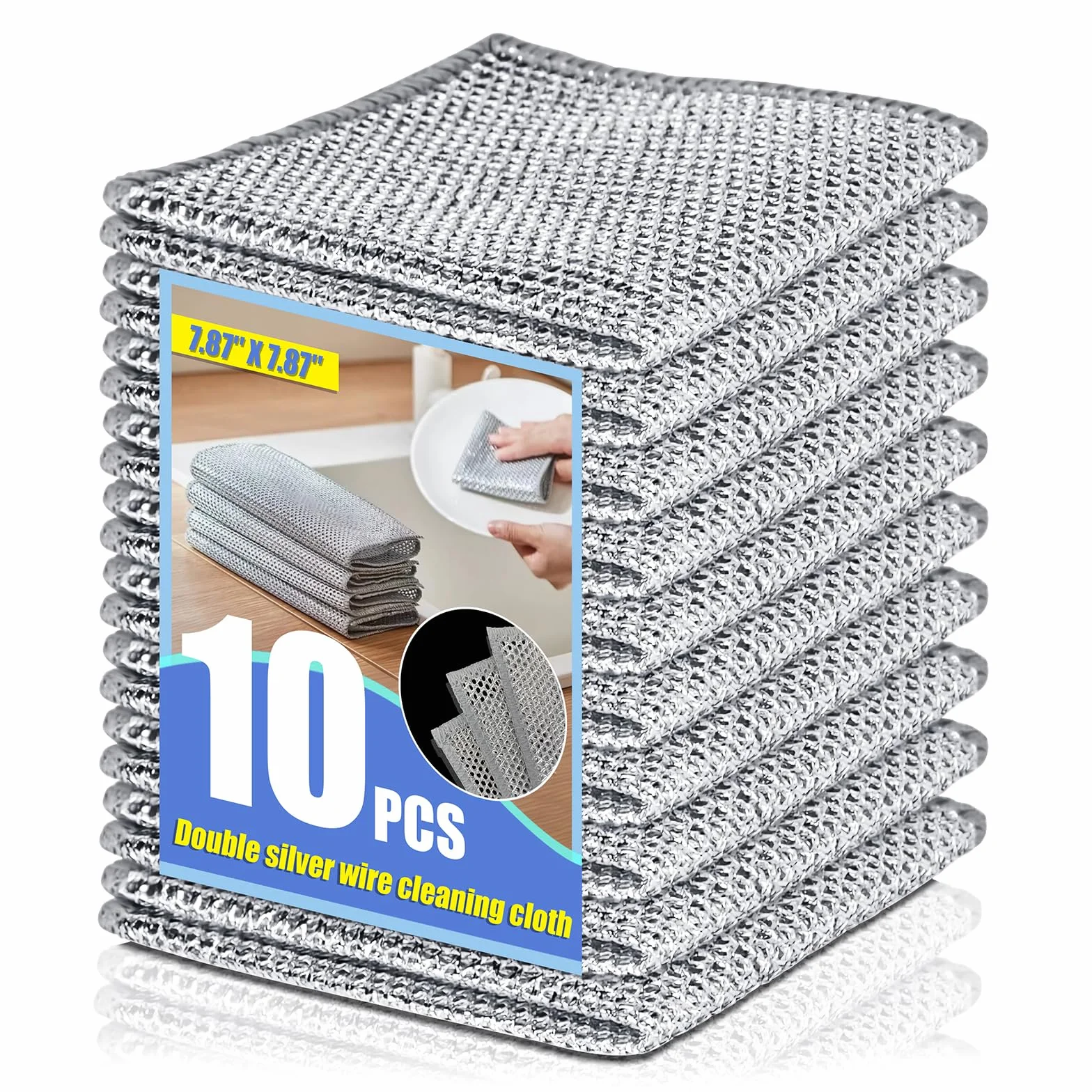Estropajo Aluminio Paños de Alambre Metalico Doble Capa Antiarañazos Reutilizables Paños de Limpieza Multiusos para Cocina Acero Inoxidable