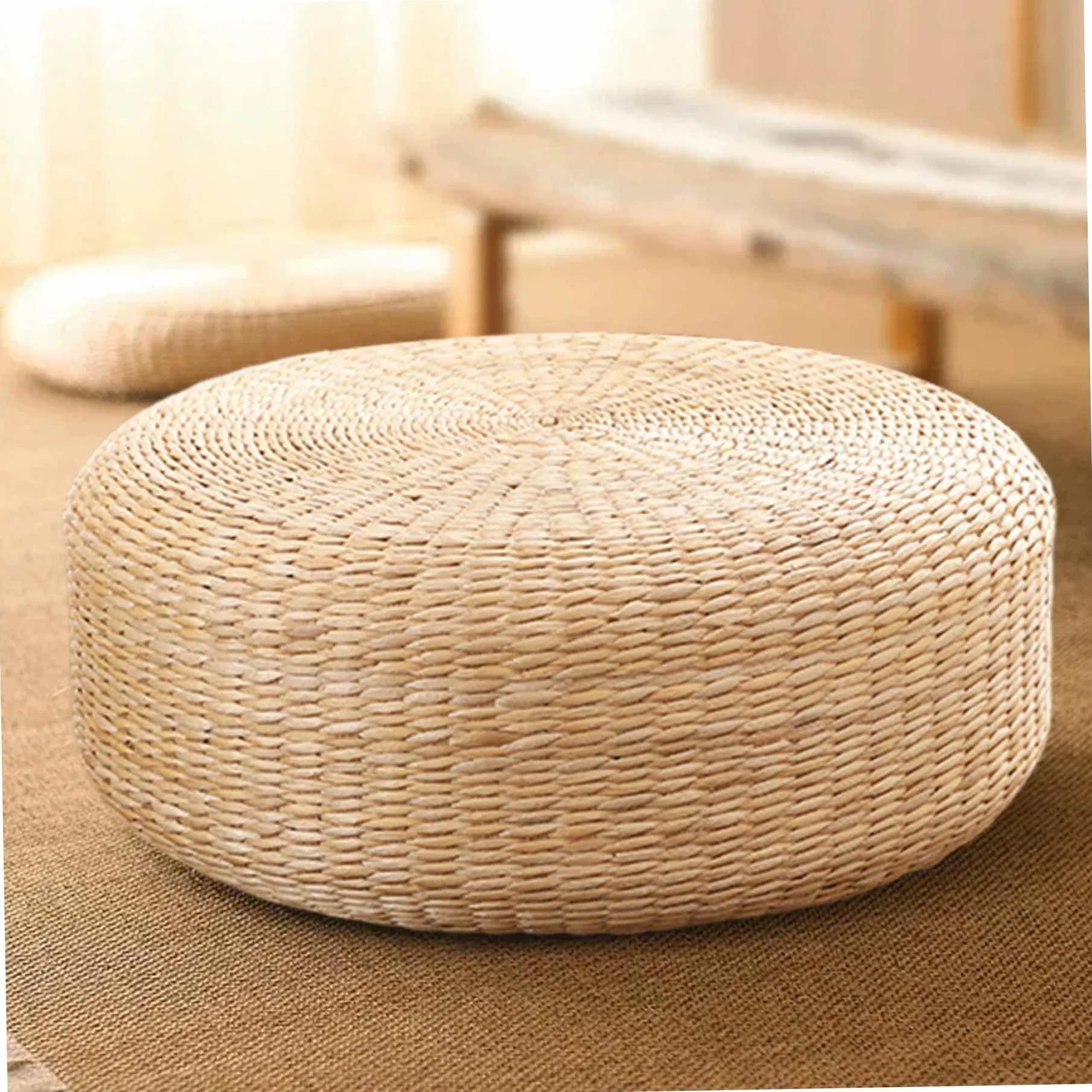 Cojín de Suelo de Tatami, Tejido Natural, Cojines de 16 Pulgadas para Sentarse, Meditación, Sala de Estar