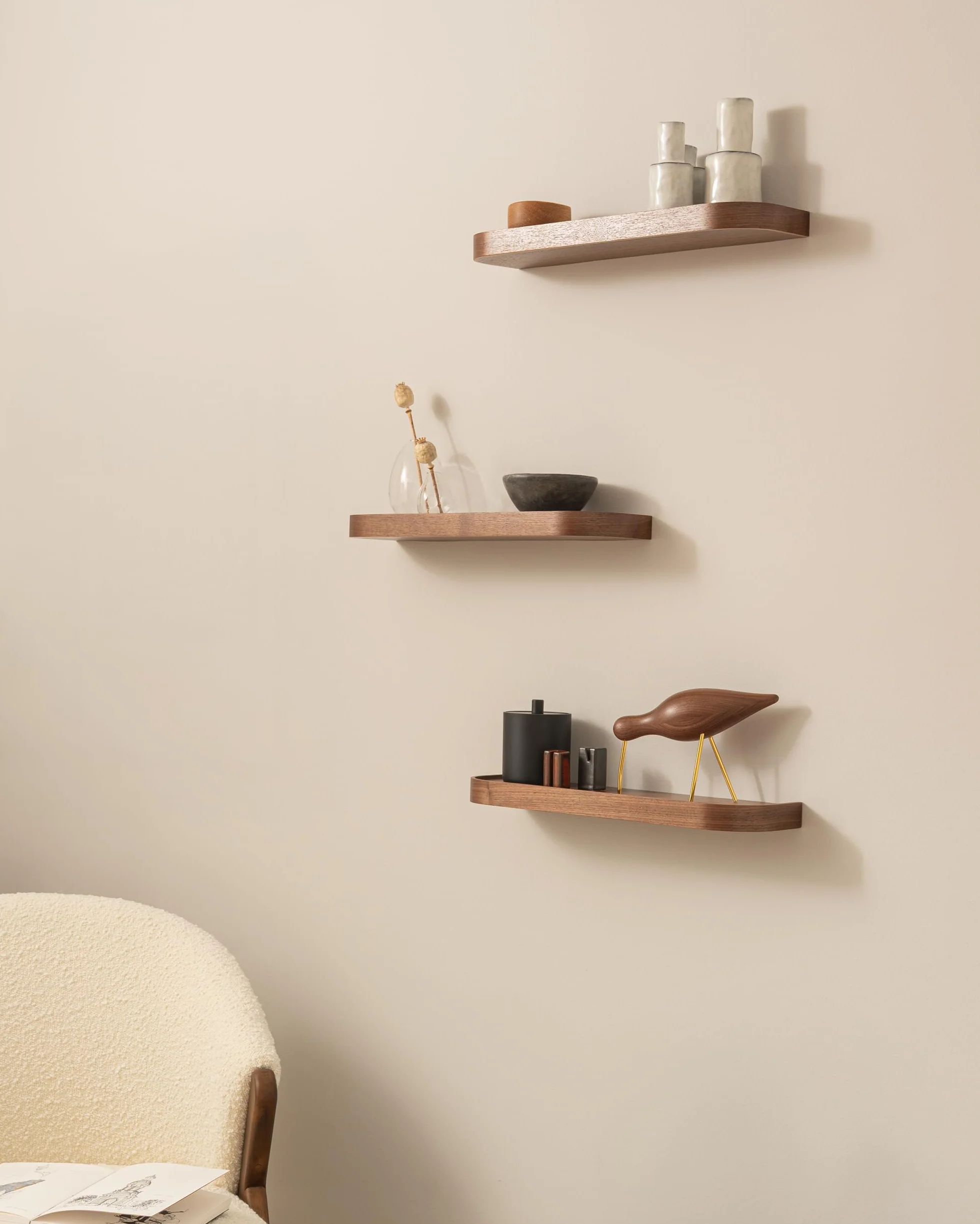 Estantería Pared Toke 3 Baldas Flotantes Chapa Madera Natural Nogal