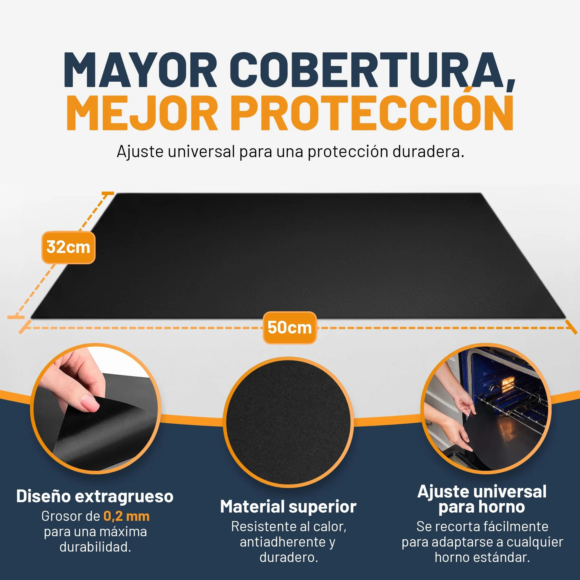 Linda's Essentials Protector Horno Interior Alfombrilla Reutilizable 32x50 cm Antiadherente Universal Fácil de Limpiar Negro