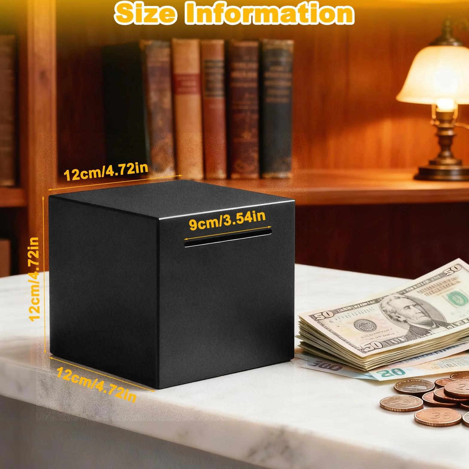 Hucha Ahorro Negra Acero Inoxidable, Huchas Adultos Monedas y Billetes Práctico No Se Puede Abrir 12x12cm, Caja Seguridad Sellado Dinero Fuerte Real Debe Romperse para Abrir para Adulto y Niños