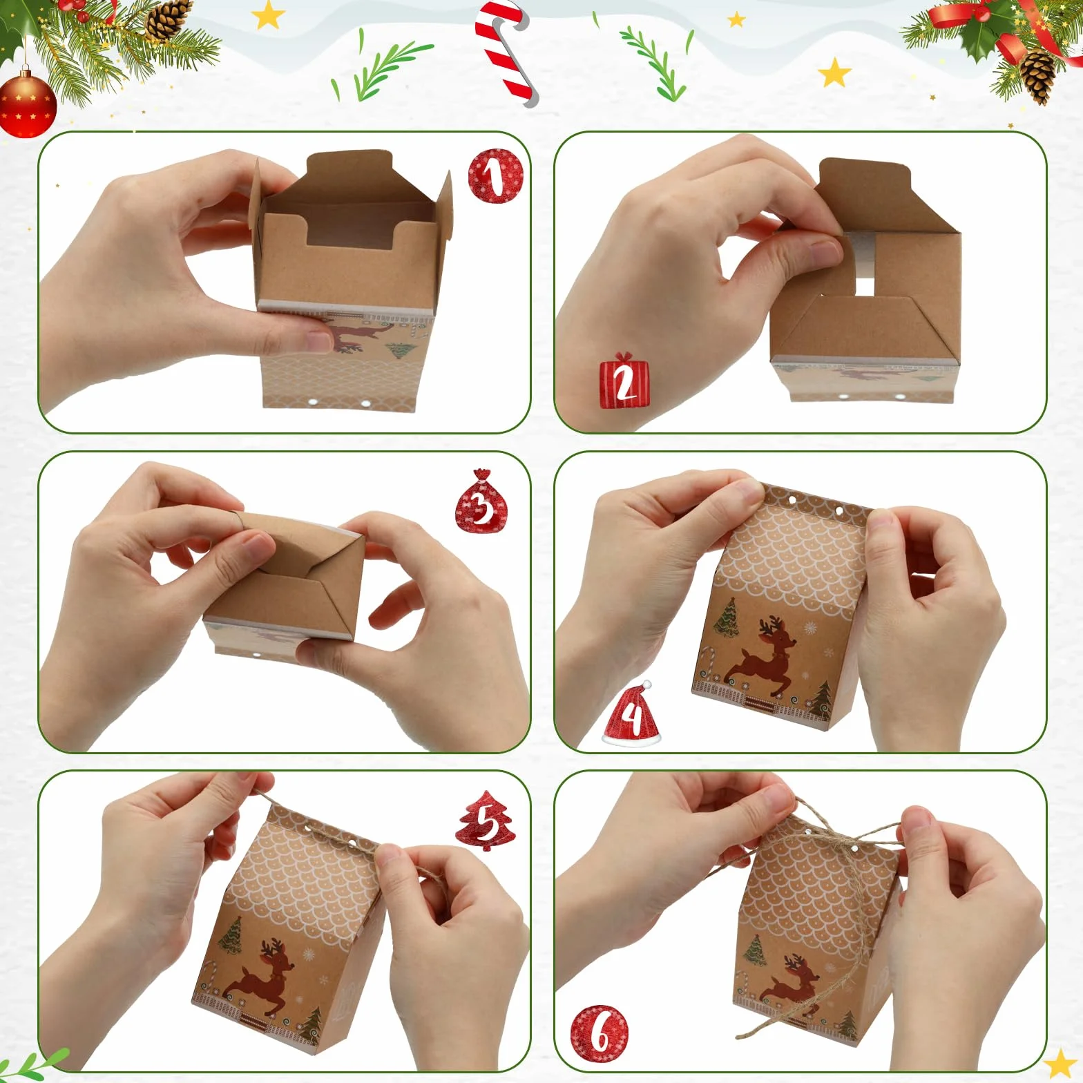 Cajas de Cartón Pequeñas Kraft Navidad con Pegatinas Calendario Adviento 24 Piezas