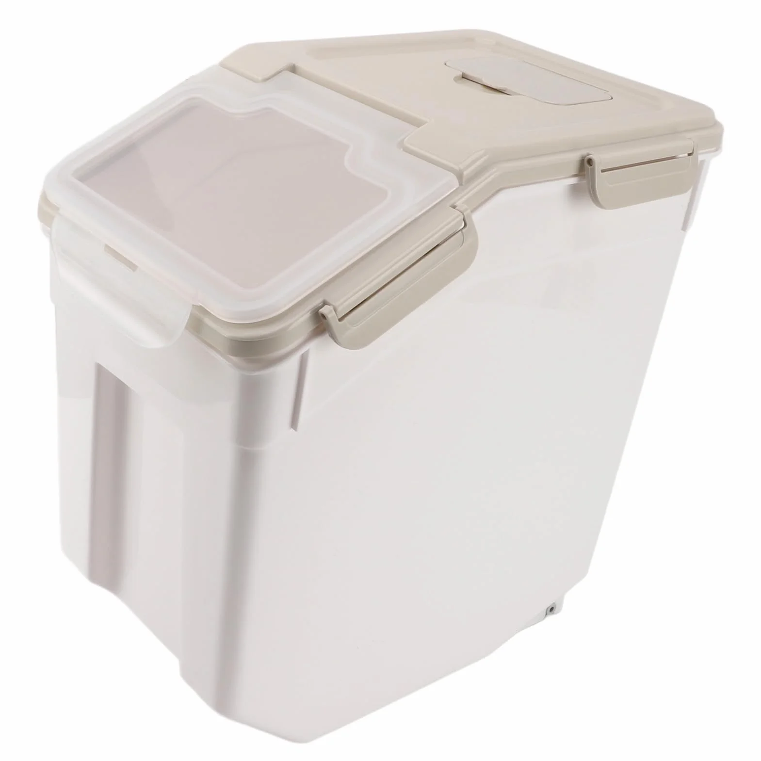 Contenedor de Almacenamiento de Arroz de PP Engrosado, Diseño Hermético Duradero, Tapa de Taza Medidora, Almacenamiento Multifuncional para Cocina, Color Beige (25 kg/55,1 libras)
