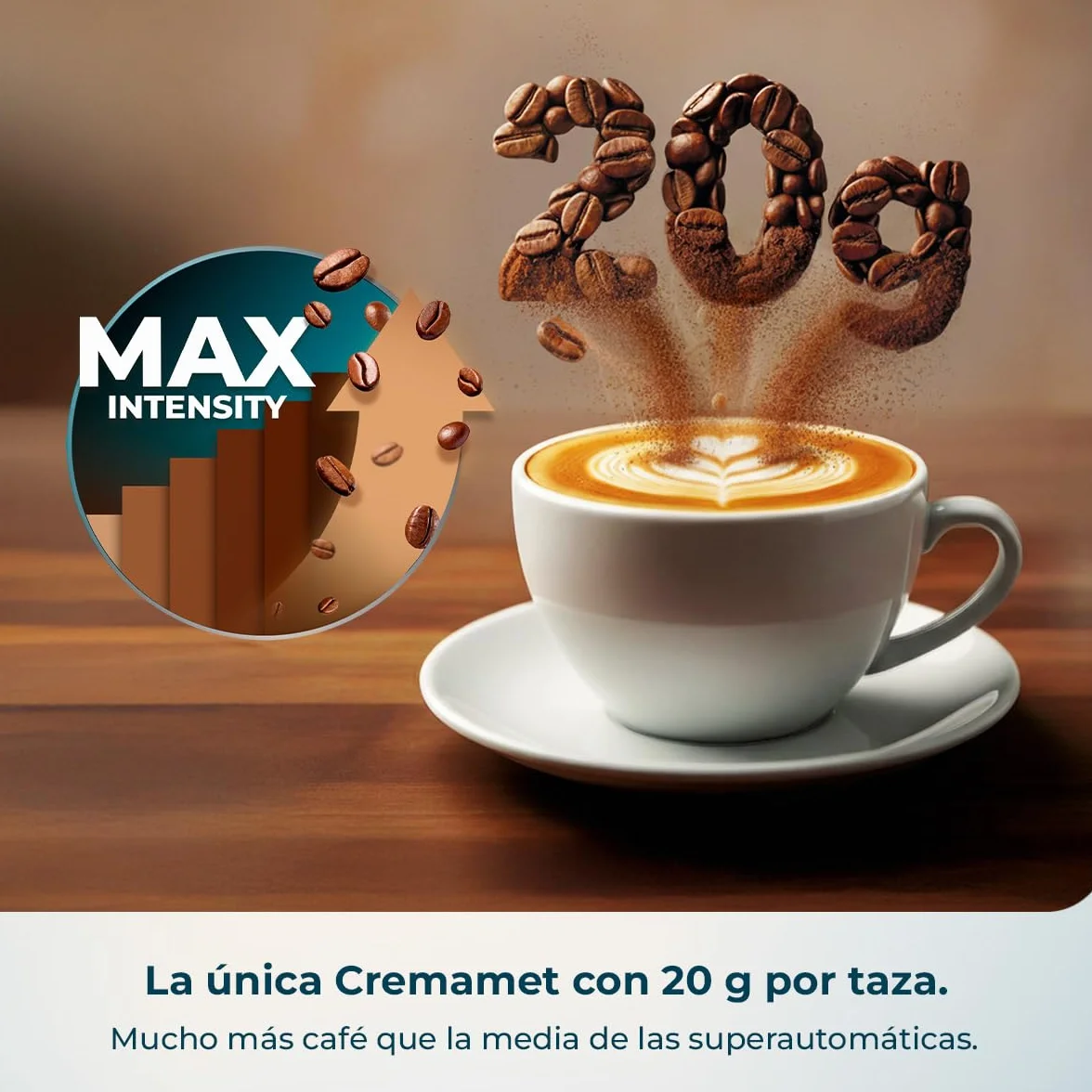 Cecotec Cafetera Superautomática con Vaporizador y Unidad de Procesado 20g Cremmaet Lungo Steam. 19Bares, Thermoblock, 5 Bebidas, 5 Niveles Molido, Descalcificación, Depósito 2L, Pantalla Táctil