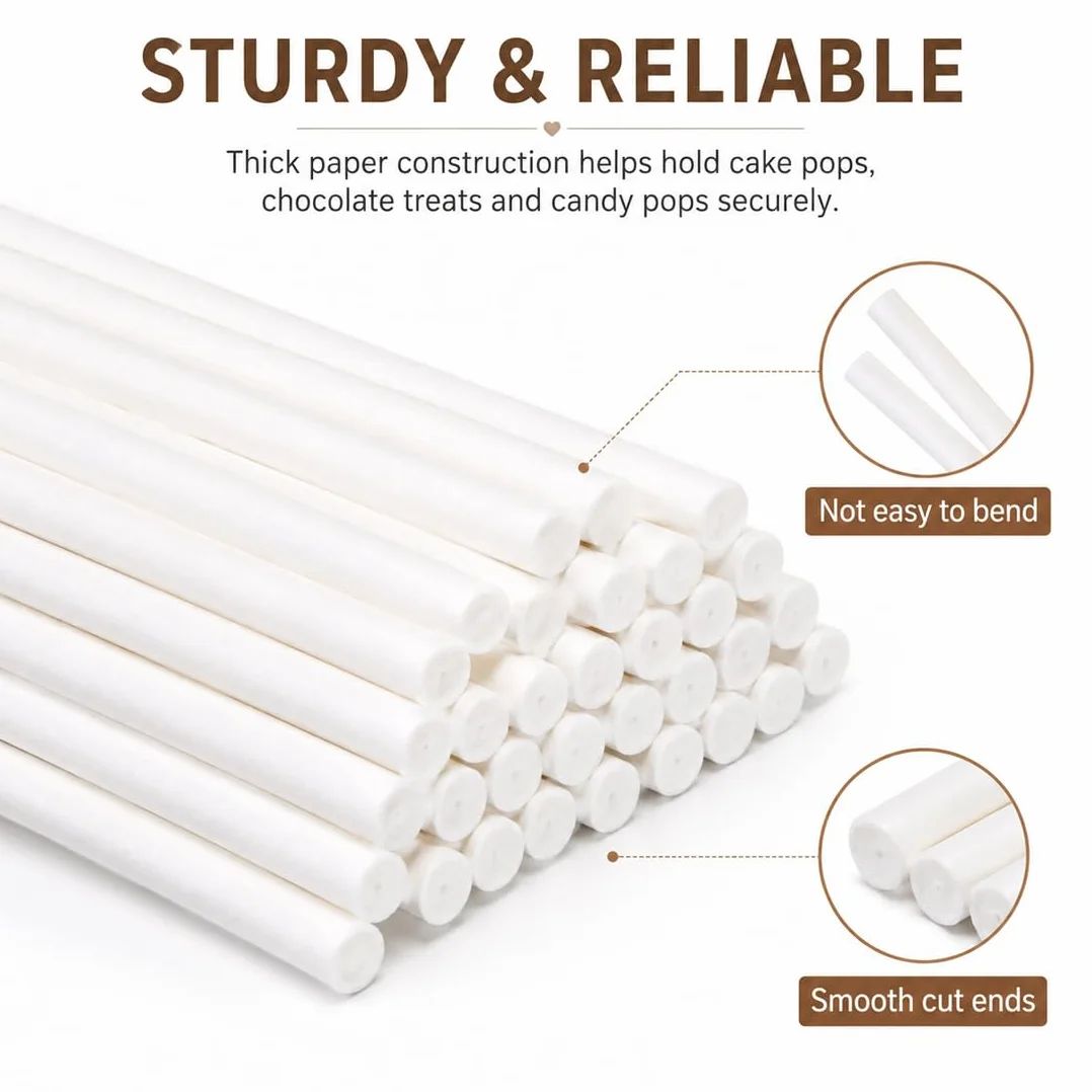 300 Piezas Palitos para Piruletas y Cake Pops 100×3mm Blancos, Palillos de Plástico Alimentario para Repostería, Decoración de Tartas y Dulces