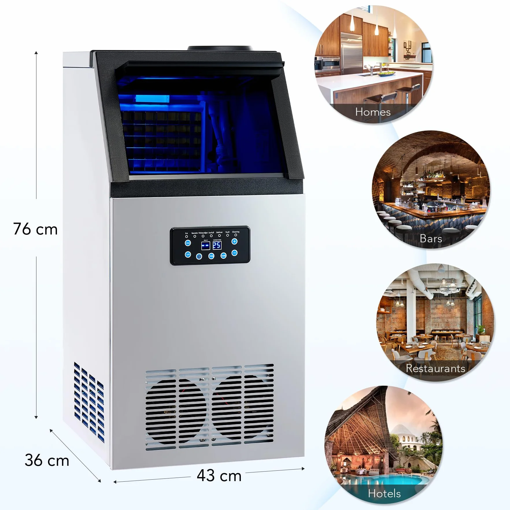 Máquina de Hacer Hielo Industrial WILPREP 480W 41kg/24h Acero Inoxidable LCD