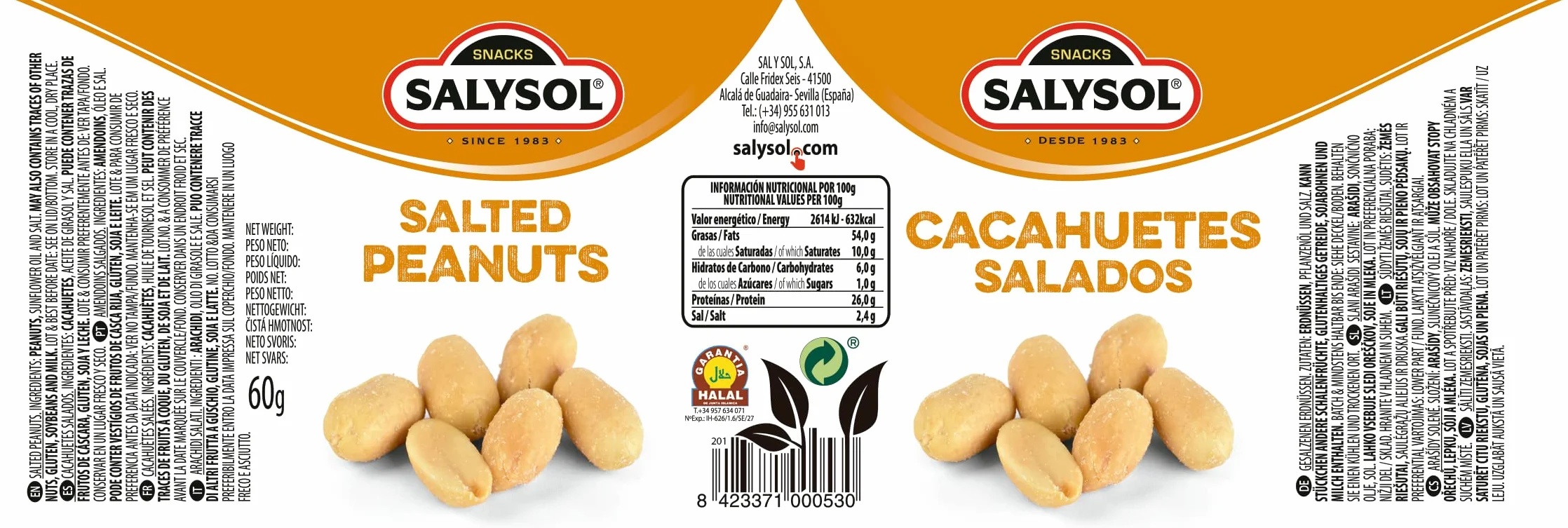 SALYSOL Cacahuetes Salados 10x50 gramos Aperitivos Salados Envasados al Vacío