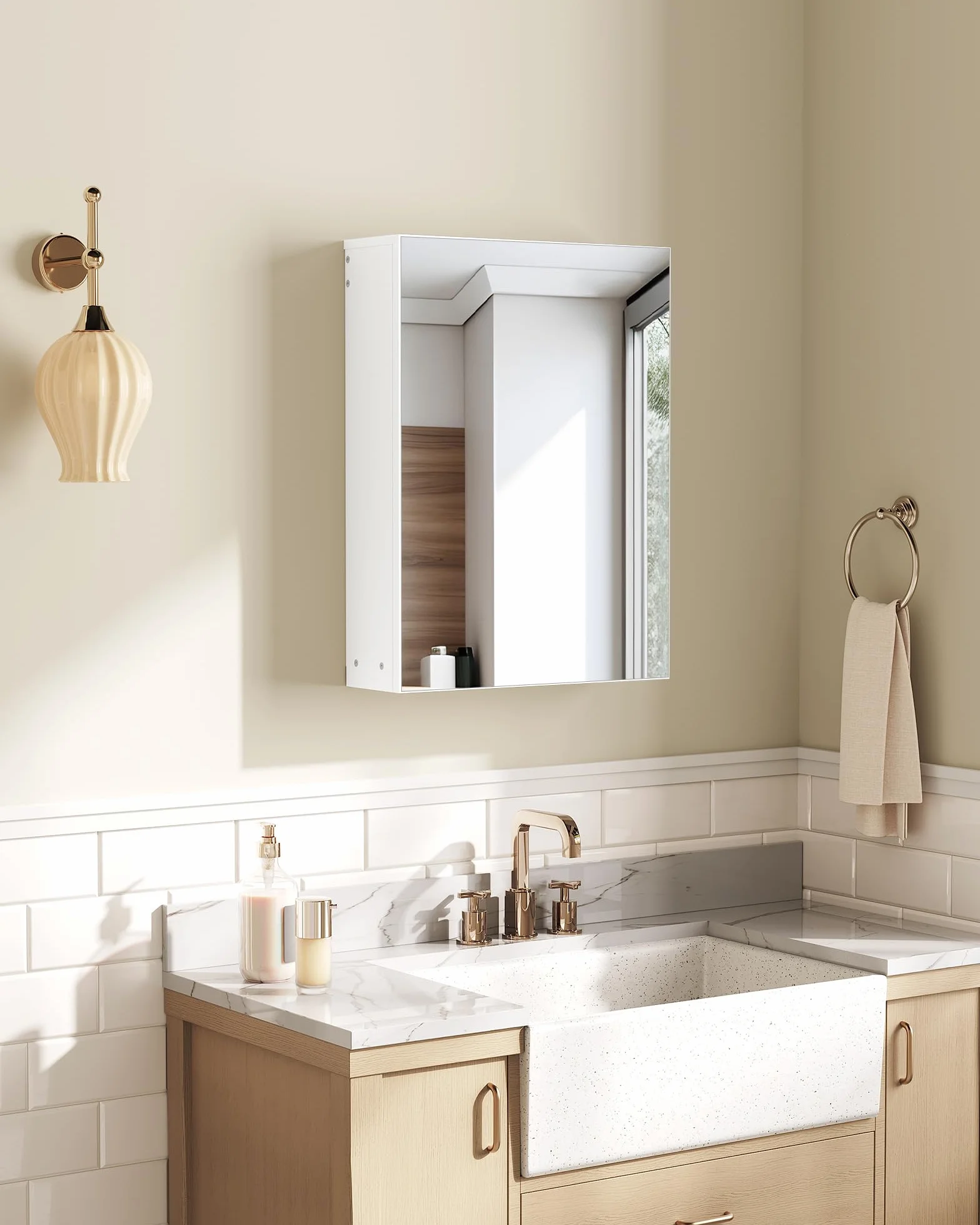CHOEZON Armario con Espejo Baño 45x60 cm Gabinete Pared Blanco