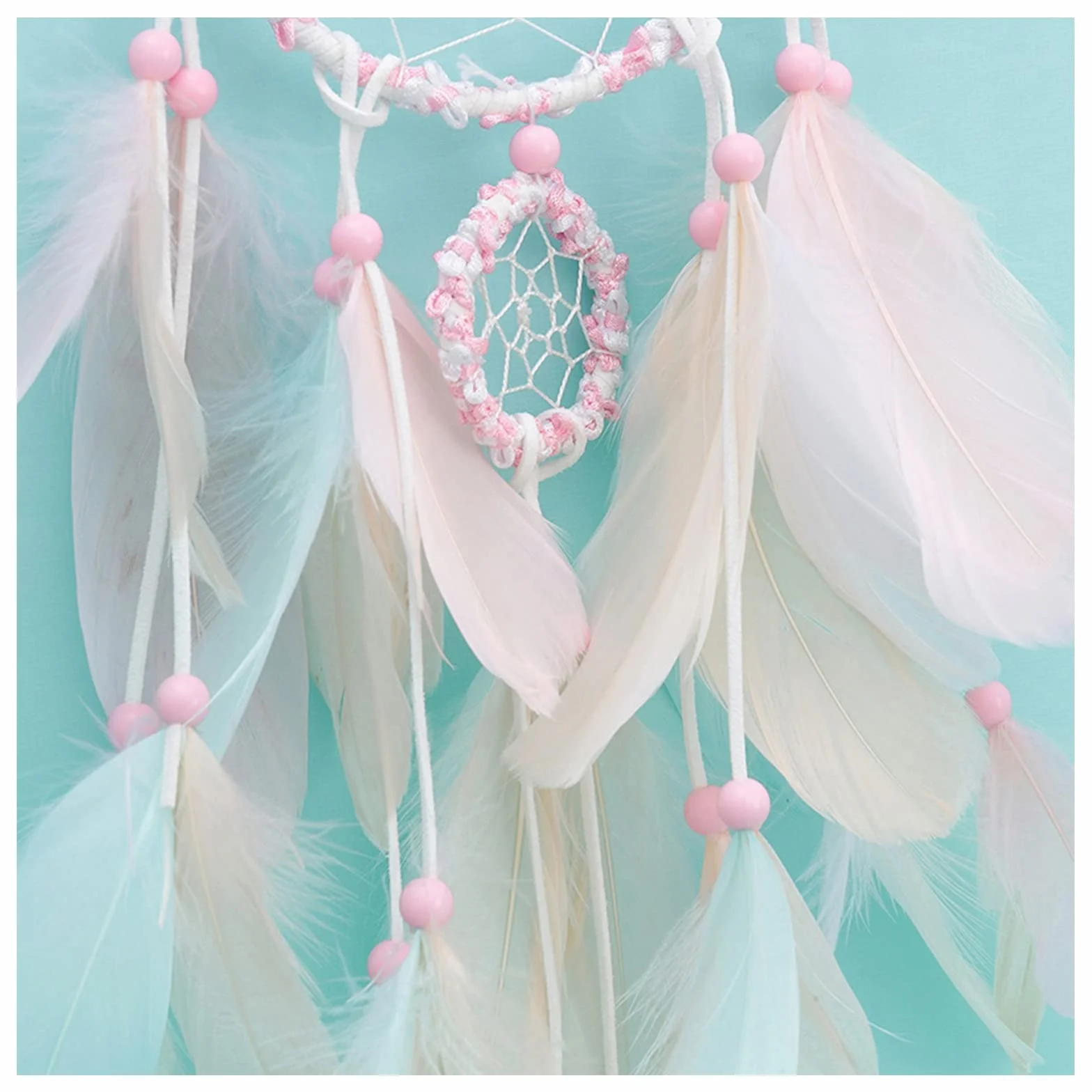FuninCrea Atrapasueños con Pluma, Atrapasueños Hecho a Mano Estilo Indio, Atrapador de Sueños Dream Catcher para Decoración, Dreamcatcher Atrapa Sueños para Sala de Estar, Dormitorio (Rosa)