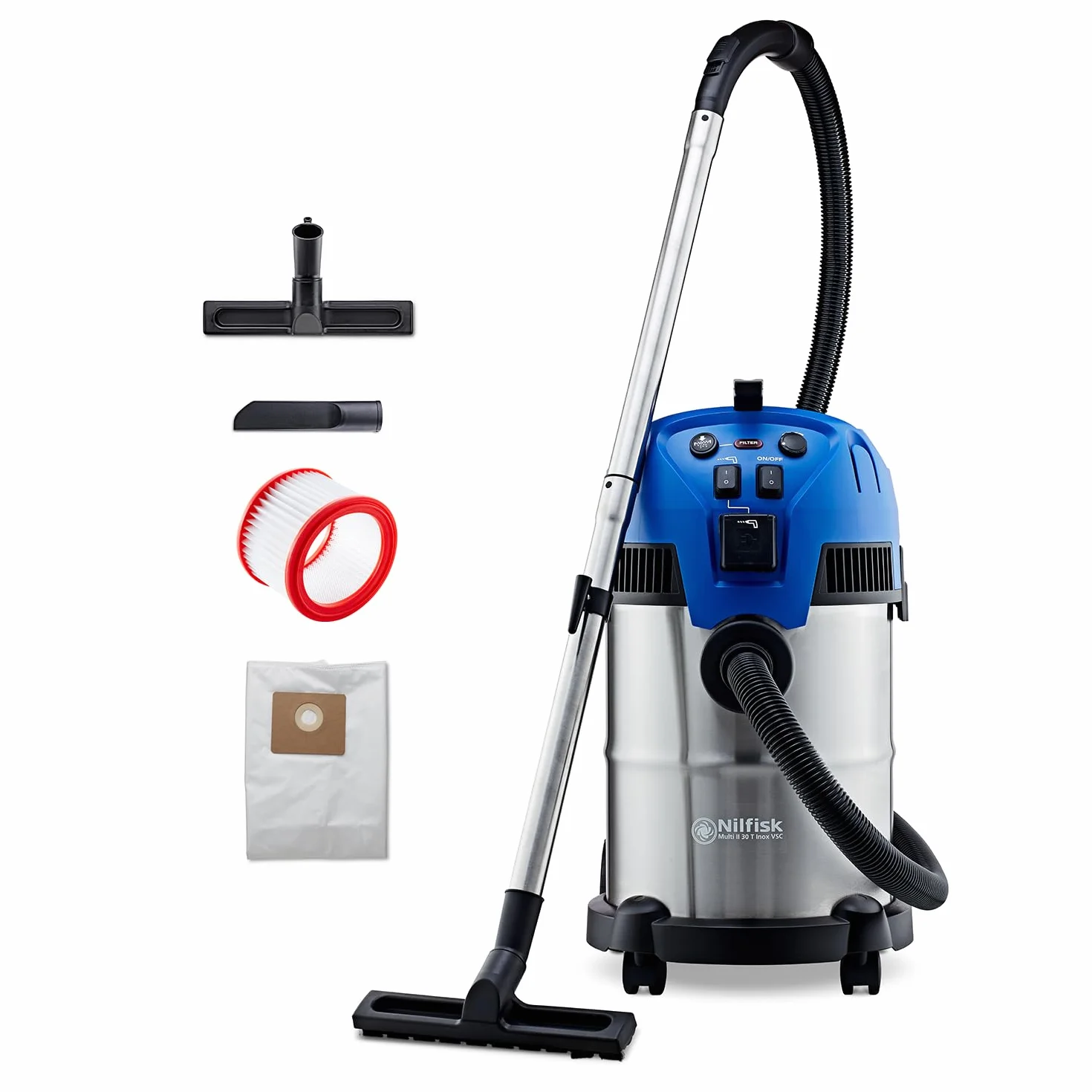 Nilfisk Multi II 30L T Aspirador de Agua y Polvo Potente - Aspiradora de Bricolaje para Sólidos y Liquidos, Seco y Húmedo, Exterior e Interior (1400 W)