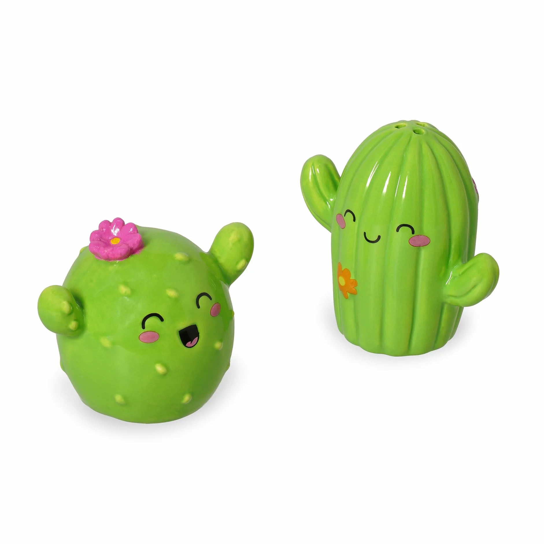 Legami - Set De Sal Y Pimienta De Cerámica, Tema Cactus, Decorados A Mano