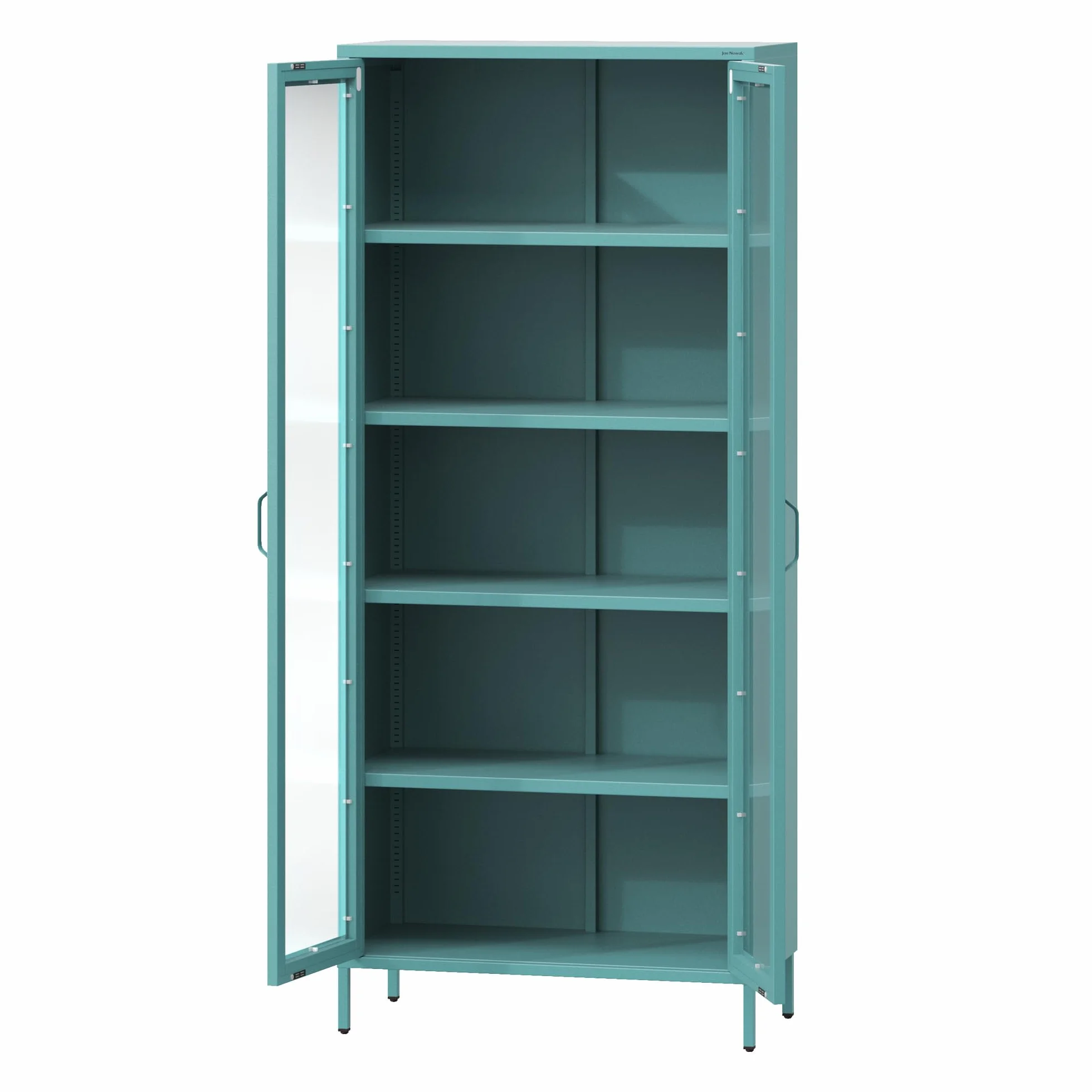 Jan Nowak Angelo - Armario Vitrina de 2 Puertas (80 x 185 x 45 cm, 4 estantes Ajustables, Vidrio Templado, Montaje en Pared) Azul Claro