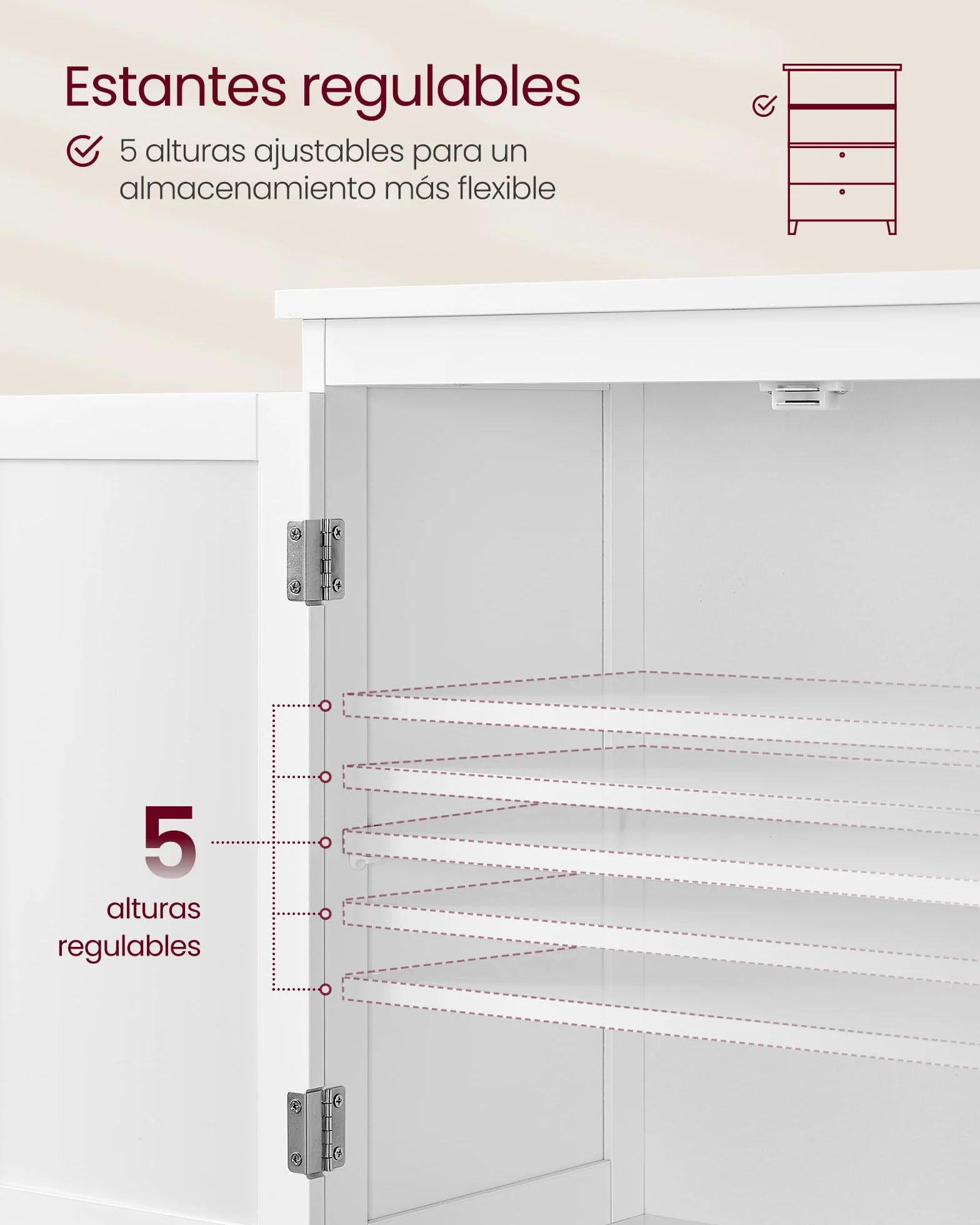 VASAGLE Mueble de Baño Armario de Cocina y Almacenaje con 2 Cajones y 2 Puertas, Estante Ajustable 30x60x110 cm Blanco