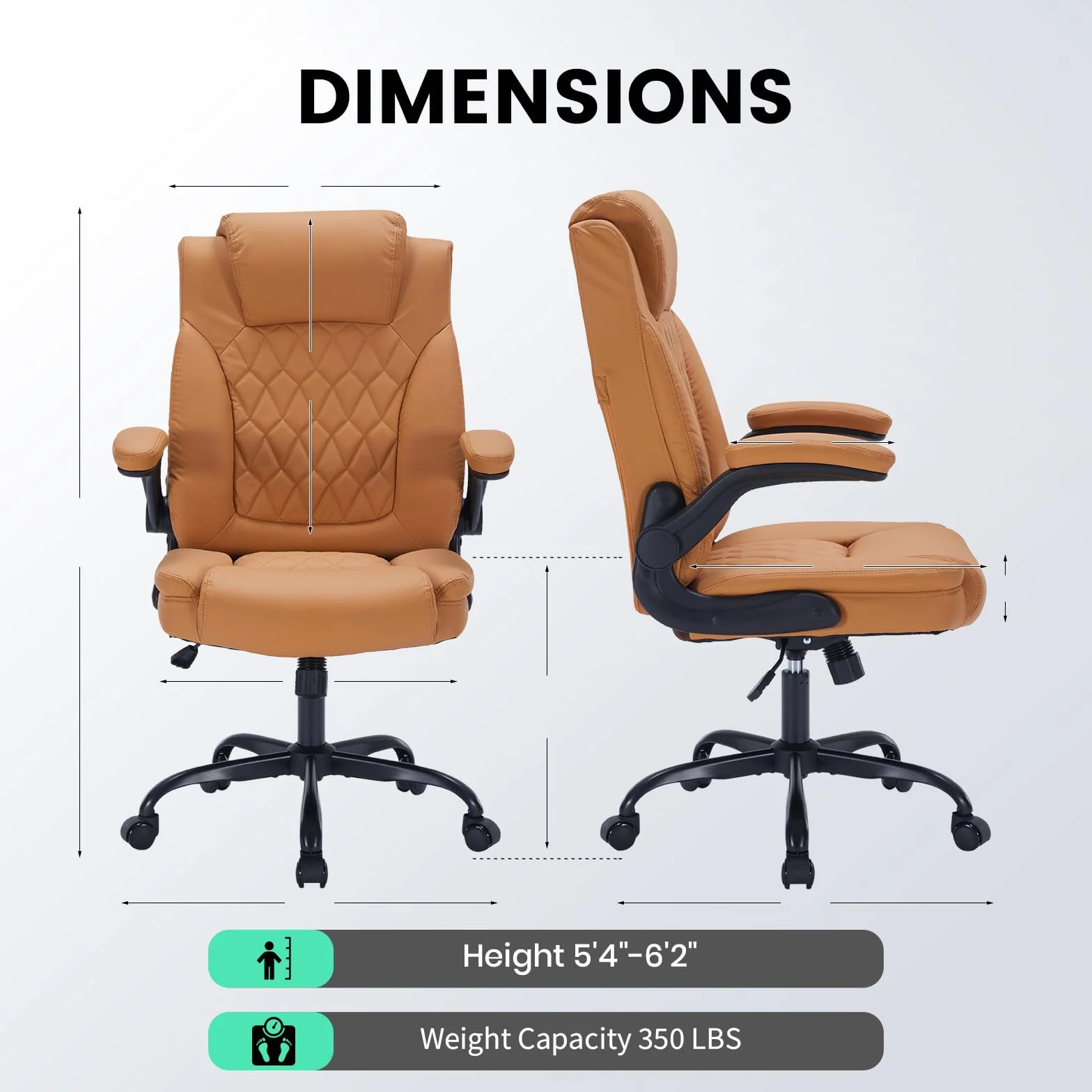 Silla Ejecutiva Oficina Ergonómica Cuero Sintético 159 kg Brazos Abatibles Soporte Lumbar