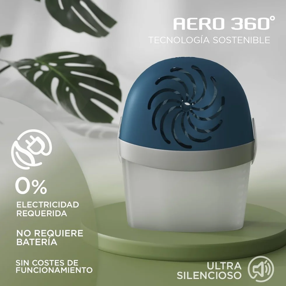 Rubson AERO 360º Deshumidificador recargable (1 dispositivo y 1 tableta de 450 g), absorbe humedad, previene la condensación y los malos olores, antihumedad absorbente