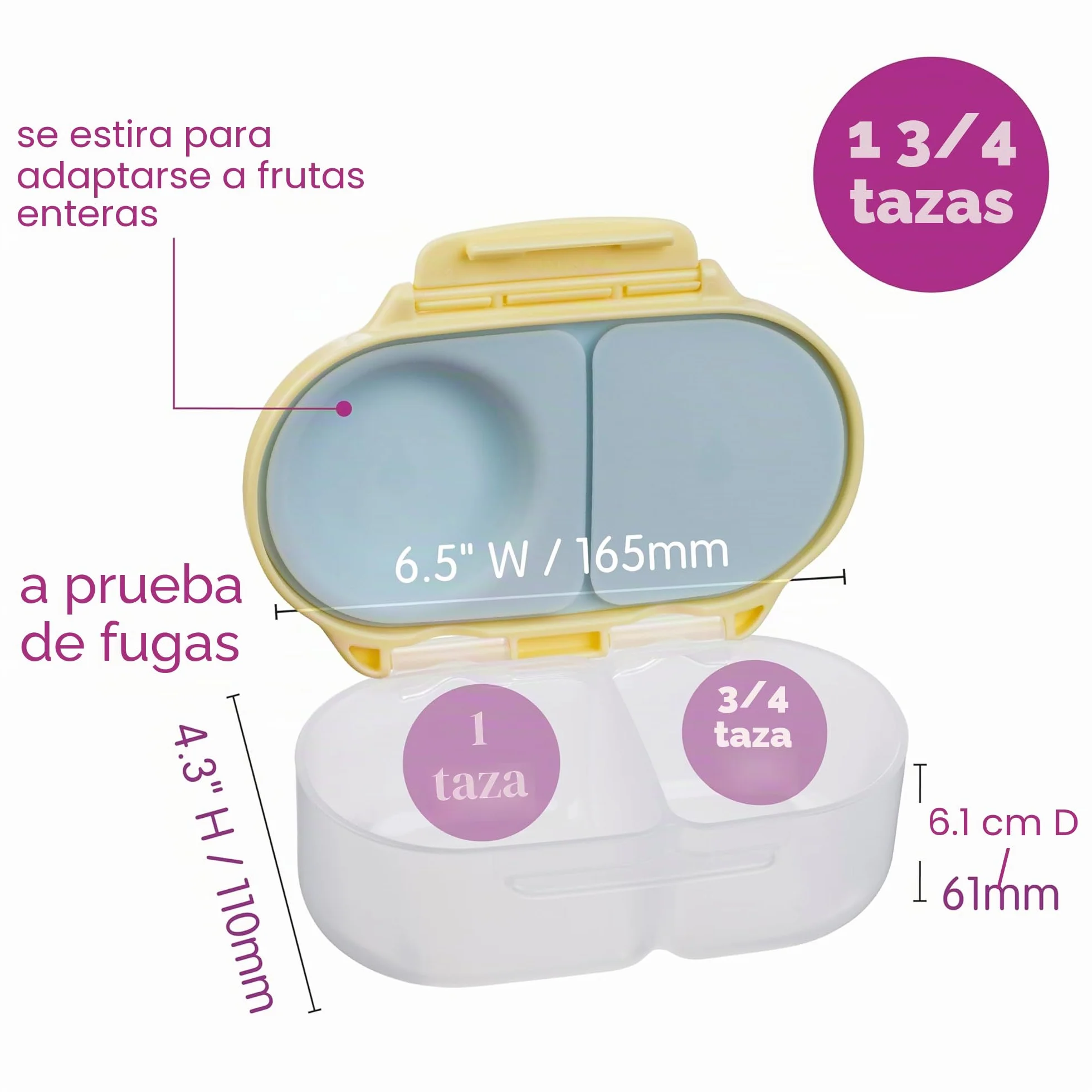 b.box Looney Tunes Fiambrera Infantil con Compartimentos | Bento Box Infantil Mini con 2 Compartimentos Herméticos | Caja de Almuerzo y Picoteo para Niños | Cabe 1 Fruta Entera | Sin BPA