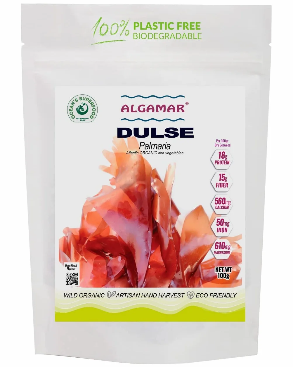 ALGAMAR Dulse Algas marinas 3.5 onzas orgánicas sin gluten veganas kosher ecológicas vitamina C proteínas potasio minerales