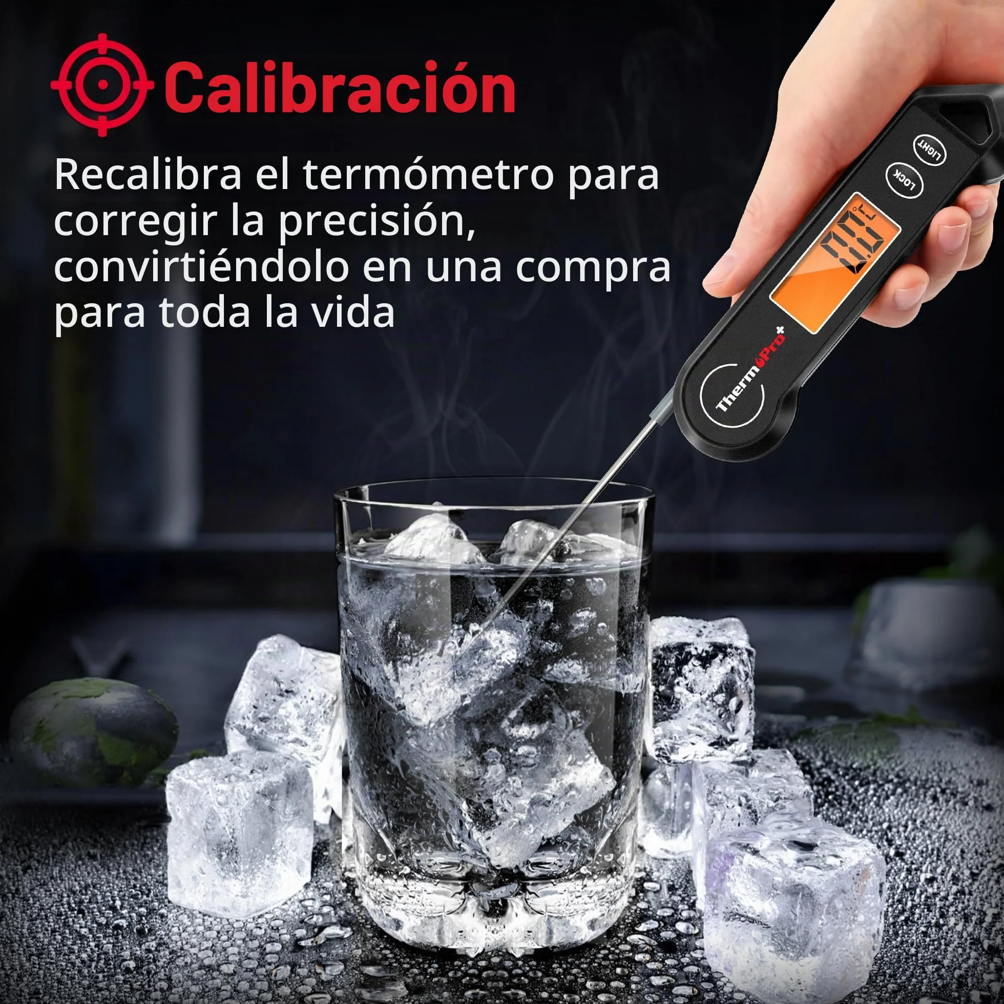 ThermoPro TP19HB Termómetro digital para carne, para barbacoa, plegable, para cocinar líquidos, leche, carne, cocina, color negro