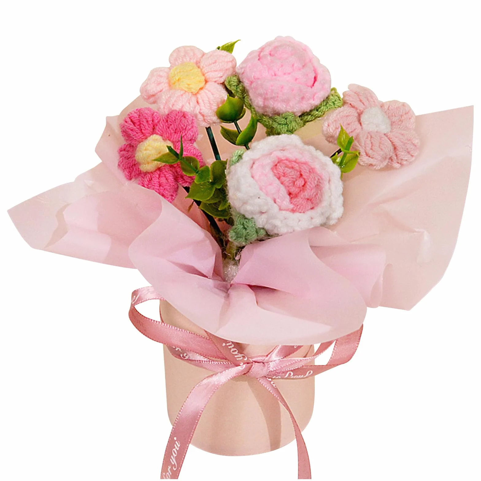 Ramo de Flores Ganchillo, Ramo de Flores de Punto Hecho a Mano, Flores Artificiales para cumpleaños, San Valentín, Regalos de Punto para Madre, Mujeres, Amigas