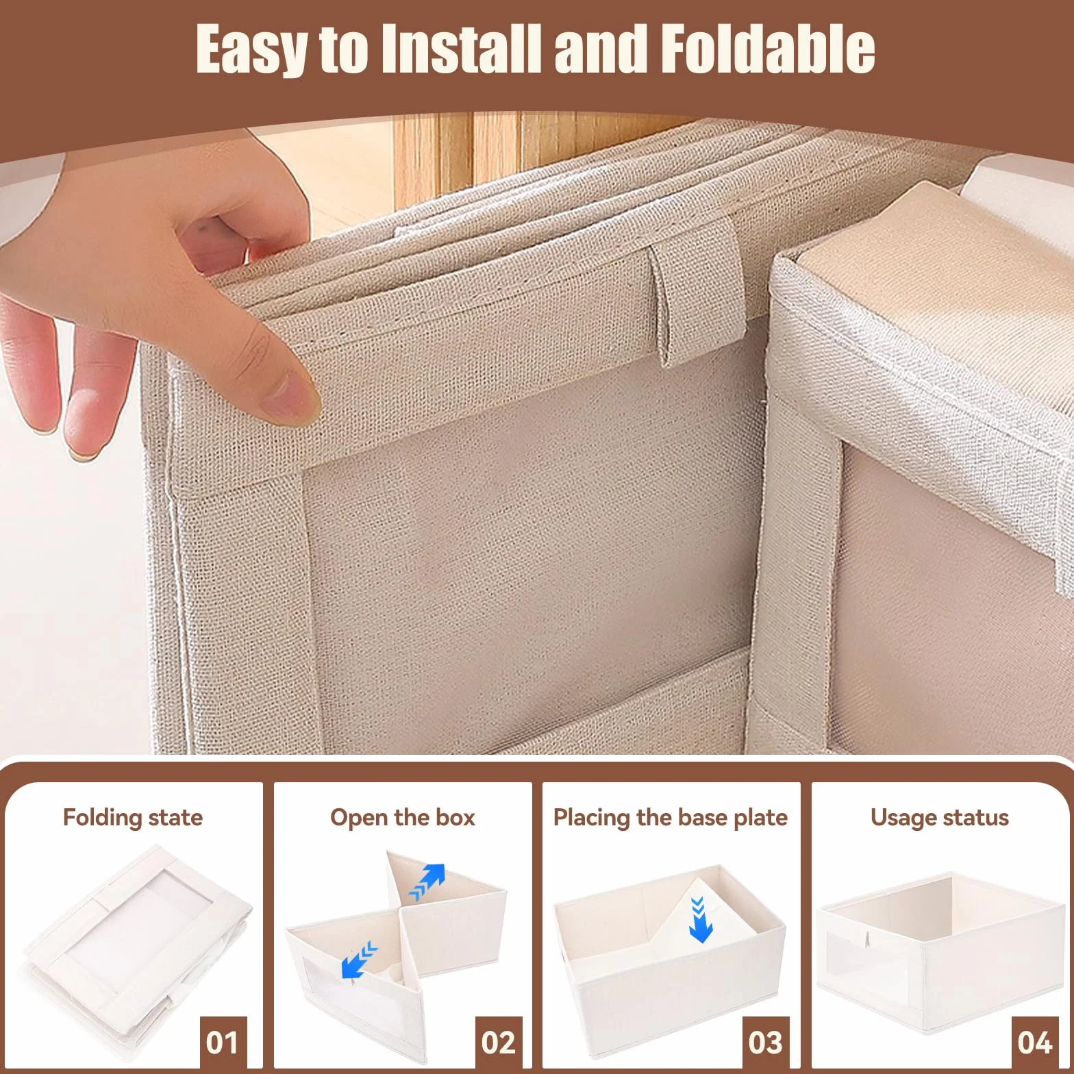 Caja de almacenamiento,juego de 3 Organizadores Plegables,Cestas de Tela con ventana transparente para armario,Organizador Armario, para Ropa, libros, Dormitorio, Estanterías,40 x 27 x 17 cm