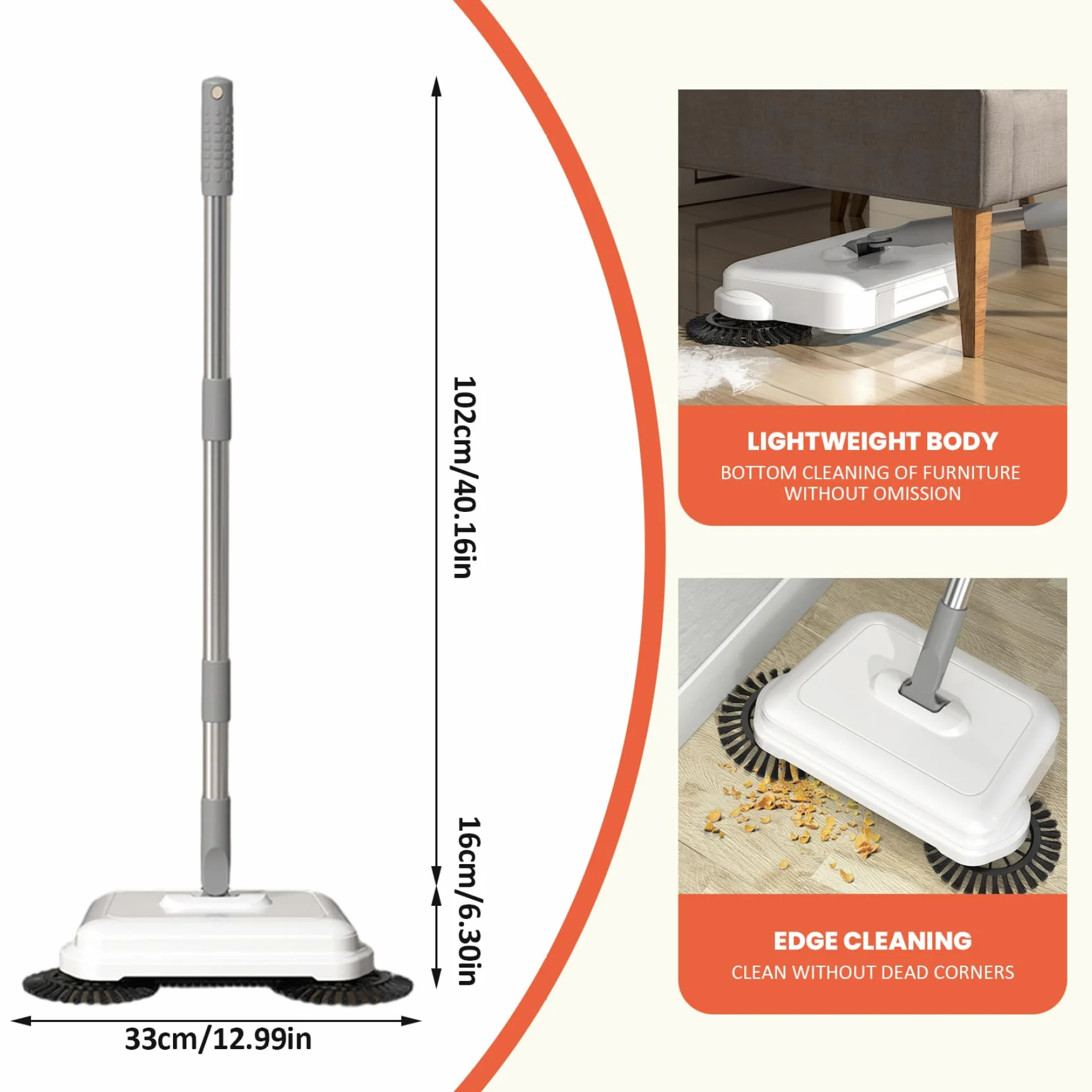Barredora de Piso 2 en 1 360° Giratoria con Mango Largo para Hogar y Oficina