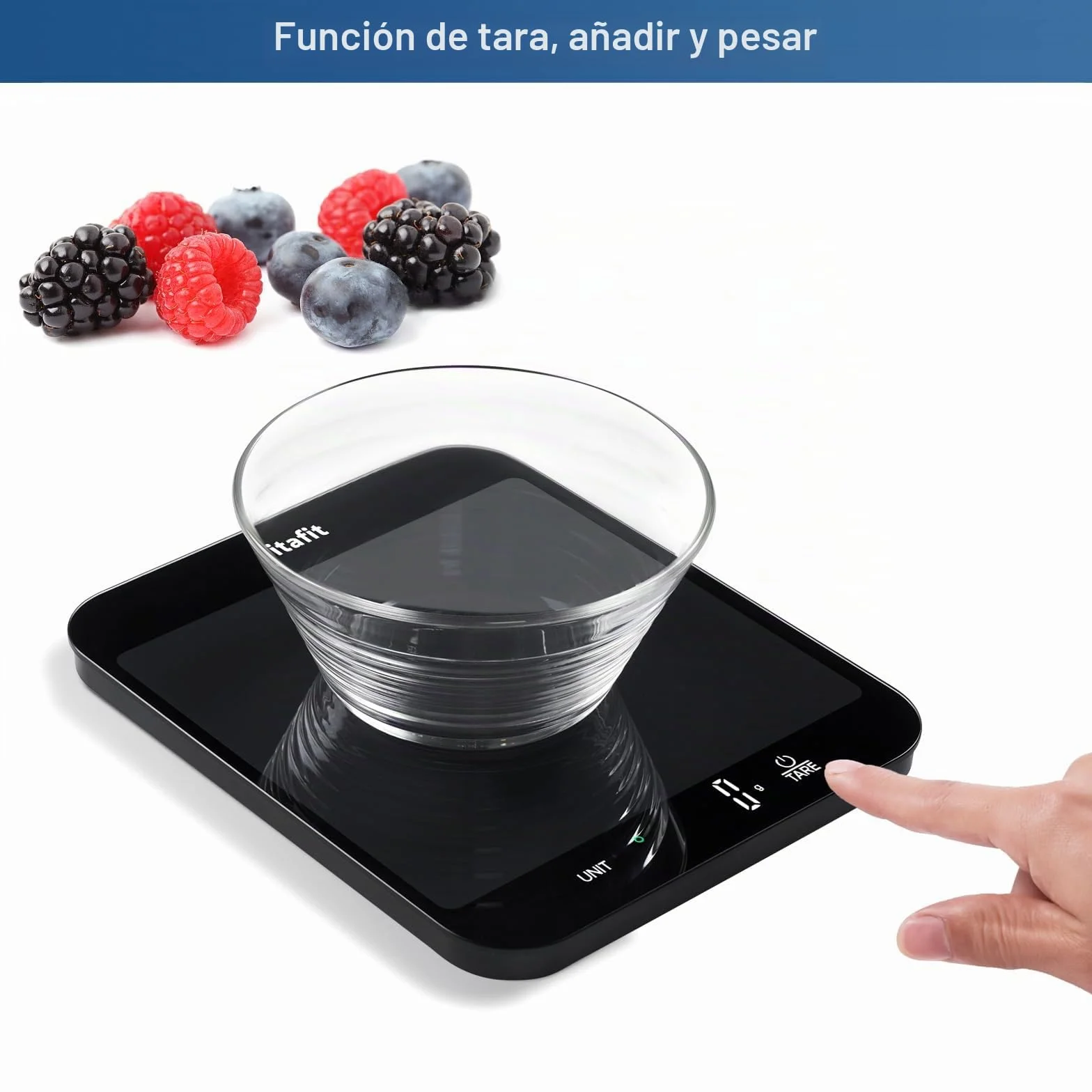 Vitafit Báscula Cocina Digital 15kg 1g Precisión Plataforma 215x180mm Negro