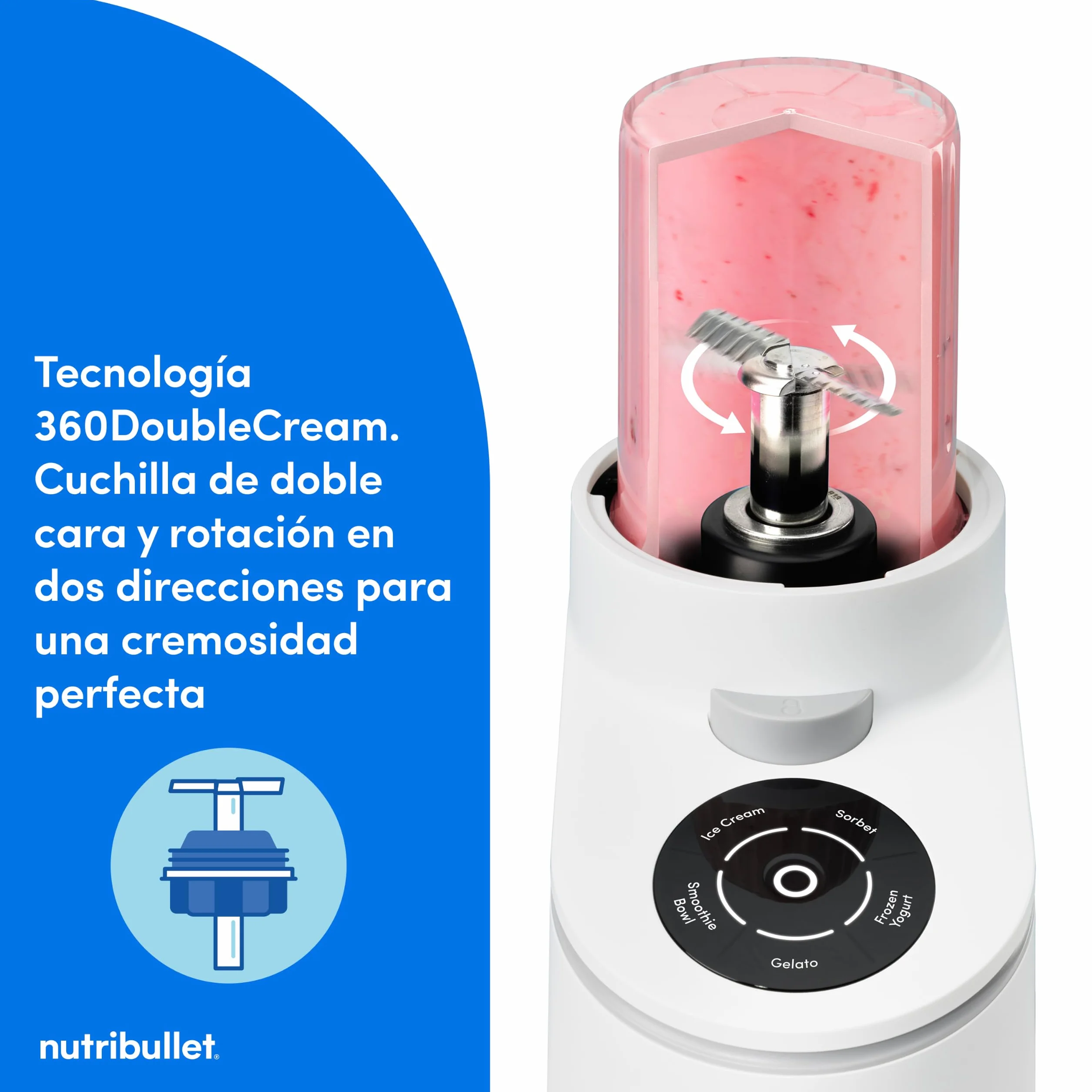 nutribullet Chill – Heladera para gelato, helados, yogur helado, smoothie bowls, sorbetes, 5 programas automáticos, máquina de helados, 3 recipientes con tapa, ideal para familias, blanco (NBD0503W)