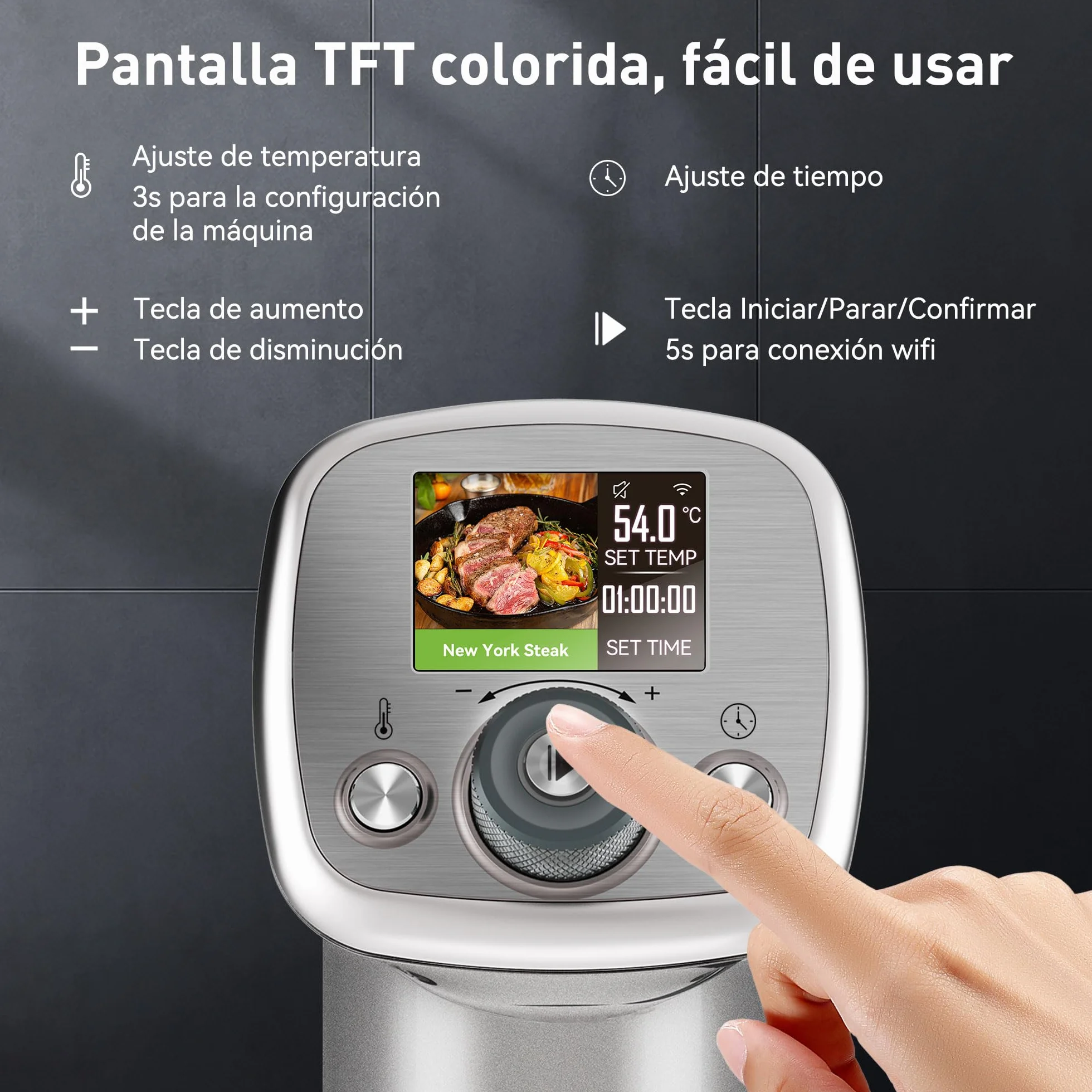 KitchenBoss Sous Vide Roner WIFI: Roner Cocina Baja Temperatura,Inmersión a Prueba de Agua IPX7 Circuladores Control de APP y Temperatura de Precisión TFT táctil Muy tranquilo 40℃-90℃ 1100W