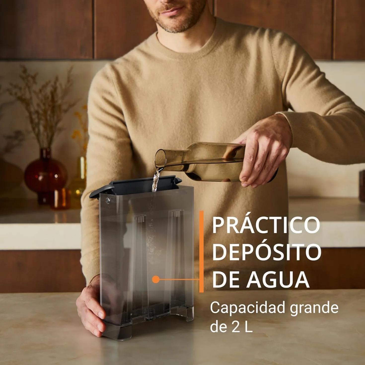 Krups Authentic, Cafetera Espresso Manual, 15 bares de presión, Espumador de leche, Ajuste Manual, Cuchara Medidora y Compactadora, depósito de 2 L de capacidad, Inox, XP381B