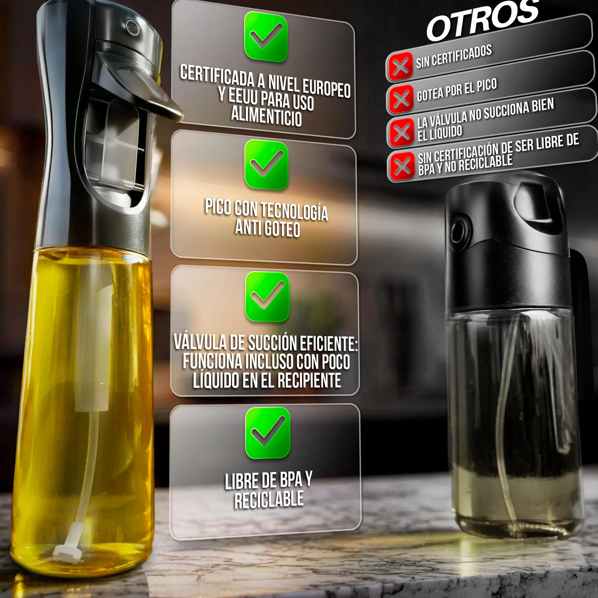 ActivoTex Pulverizador Aceite Spray Cocina 300 ml Dispensador Aceitera Botella Dosificador Aceite Oliva Vaporizador