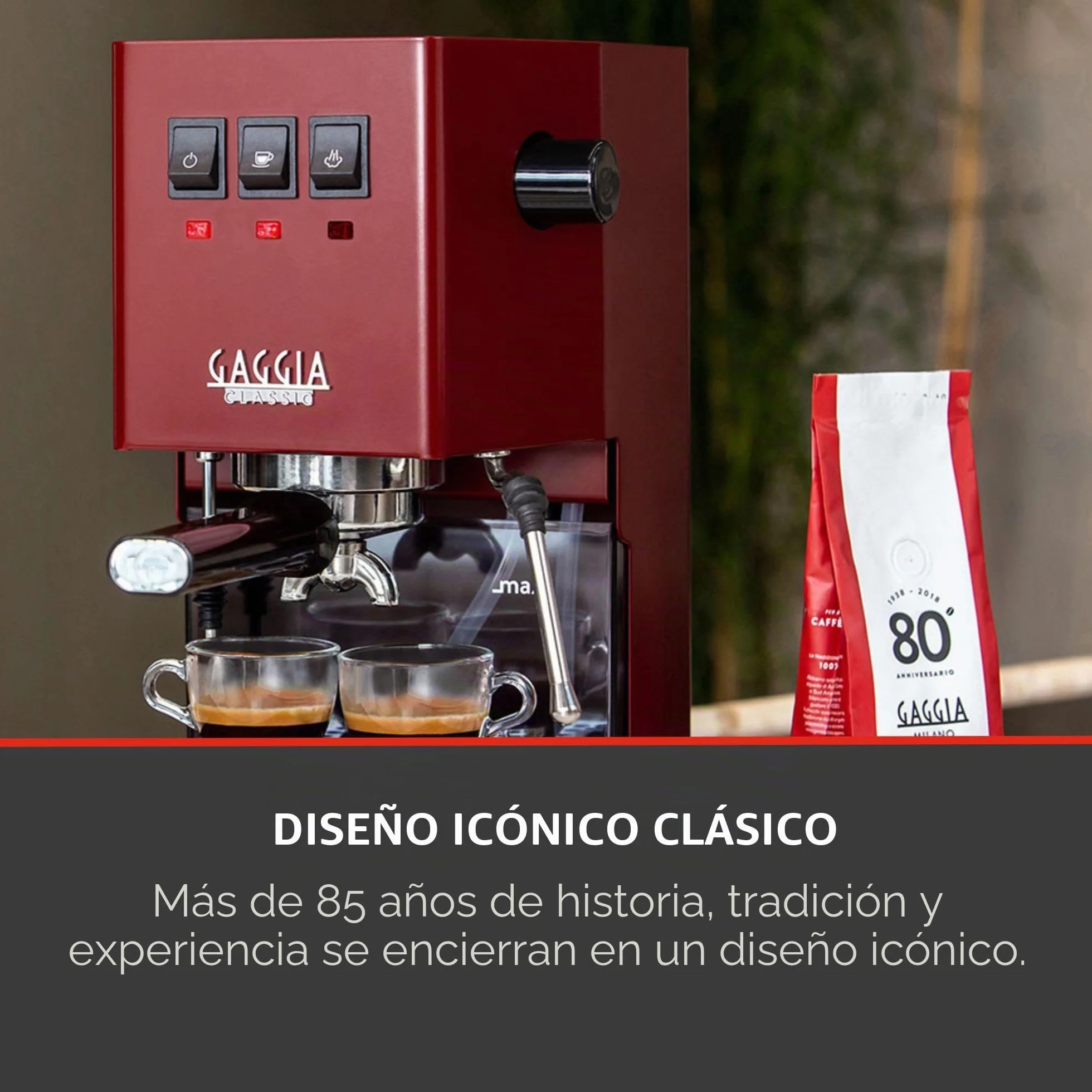 Gaggia Classic E24 Evo Pro - Cafetera manual para café expreso con caldera de latón y válvula solenoide, color rojo cereza