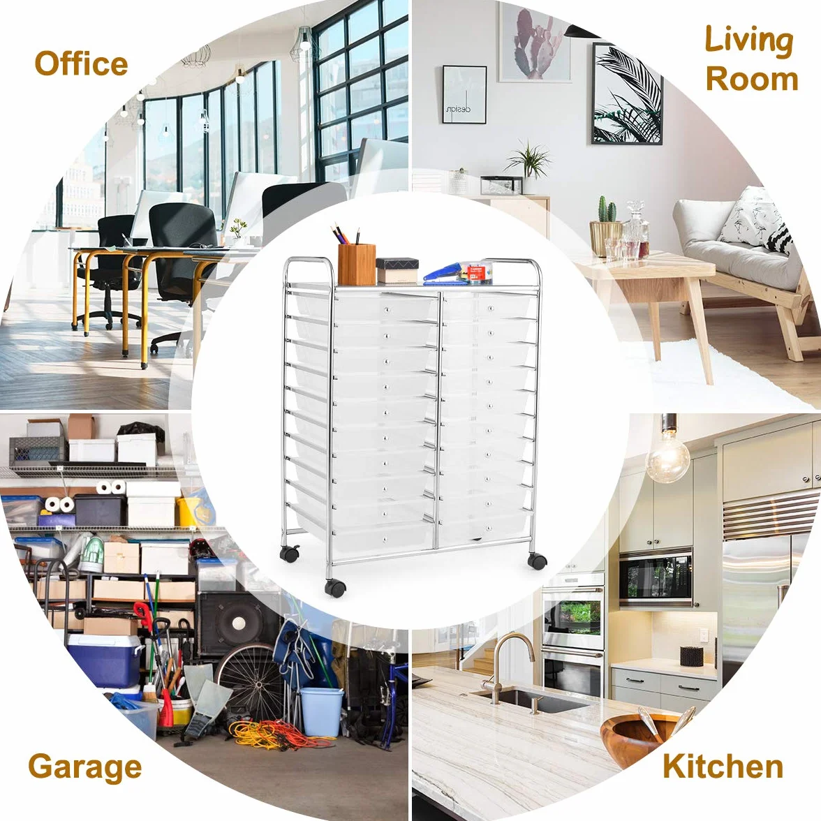 RELAX4LIFE Carrito de Almacenamiento con 20 Cajones y 1 Estante Superior, Carrito Auxiliar de 10 Niveles con 4 Ruedas Universales y 2 Frenos, Carro Multiusos para Baño, Cocina, Salón (Transparente)