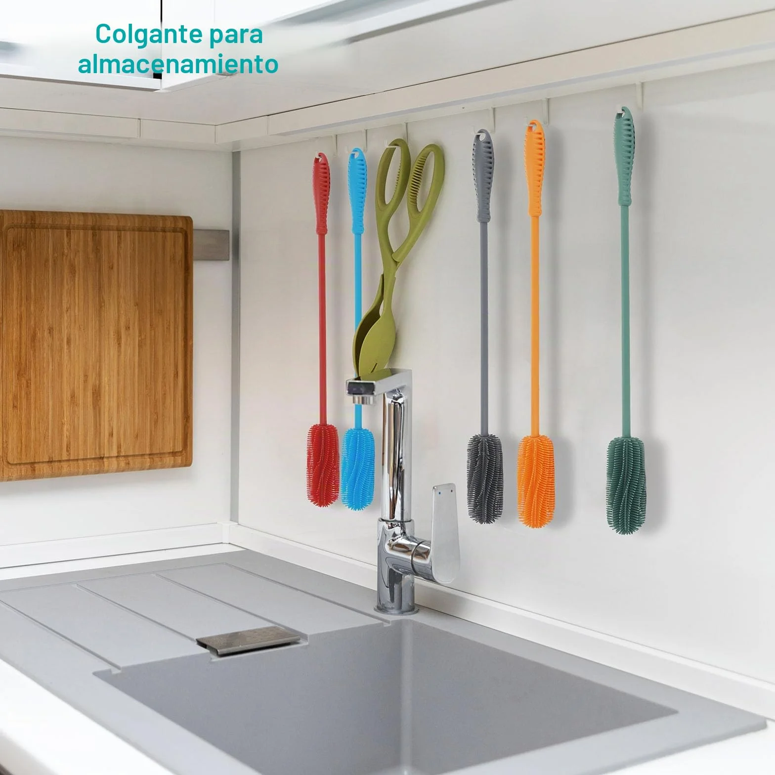 Cepillo de Limpieza de Botellas de Silicona con Mango Largo, Limpiador de Botellas de Agua de 39,5 Cm para Biberones, Frascos HidráUlicos, Botellas Deportivas, Jarrones, Cristalería
