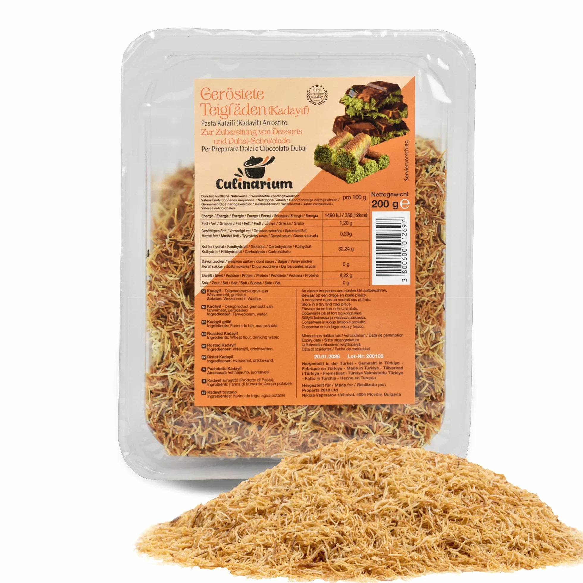 Kataifi Pasta para Postres y Platos Salados Kadayif Chocolate Dubai 200g