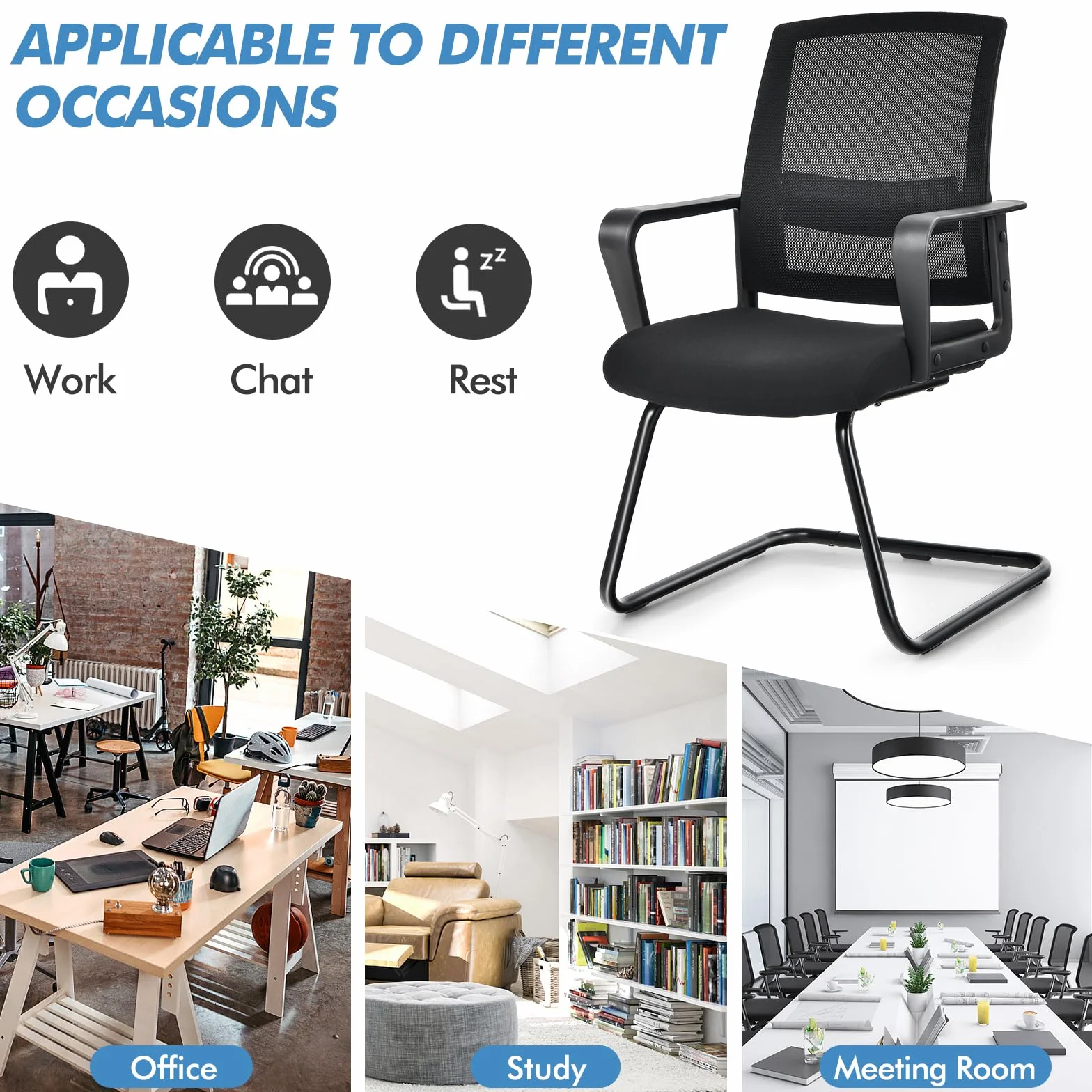 GIANTEX Silla de Oficina con Reposabrazos y Soporte Lumbar, Malla Transpirable, Carga 136 kg, Negro