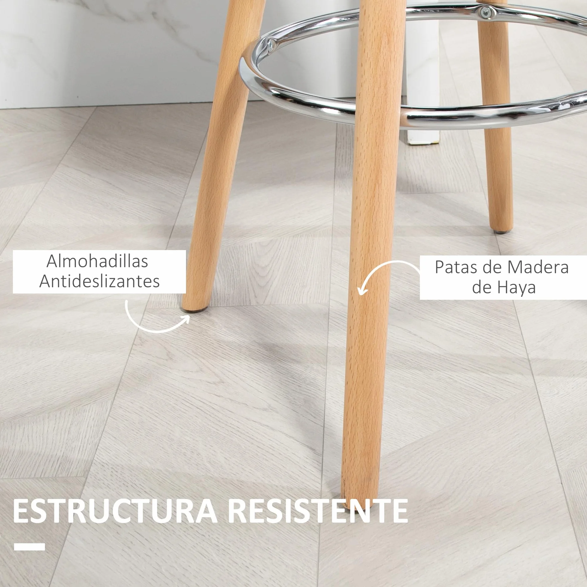 HOMCOM Juego de 2 Taburetes Altos de Cocina Altura Asiento 69 cm Taburetes de Bar Sillas Altas de Cocina Tapizado en PU con Respaldo Patas de Madera para Comedor Negro