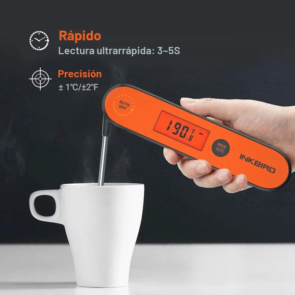 Inkbird IHT-1P Termometro Cocina, Impermeable Termometro Digital Cocina con sonda Larga Acero Inoxidable, Termómetro para carne Lectura Rápida，Conmutable °C/°F, Apto Para Parrilla, Carne, Líquidos
