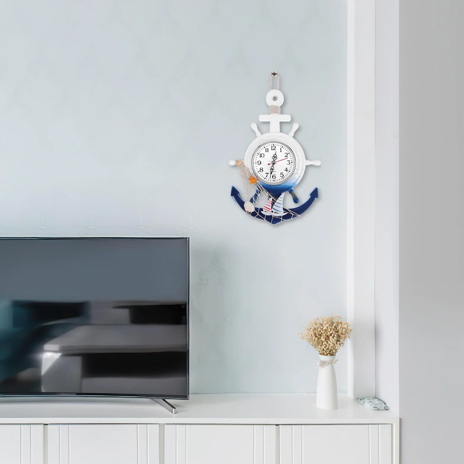 Homoyoyo Reloj Tema Mar Ancla Barco Estilo Mediterráneo Silencioso Decoración Hogar