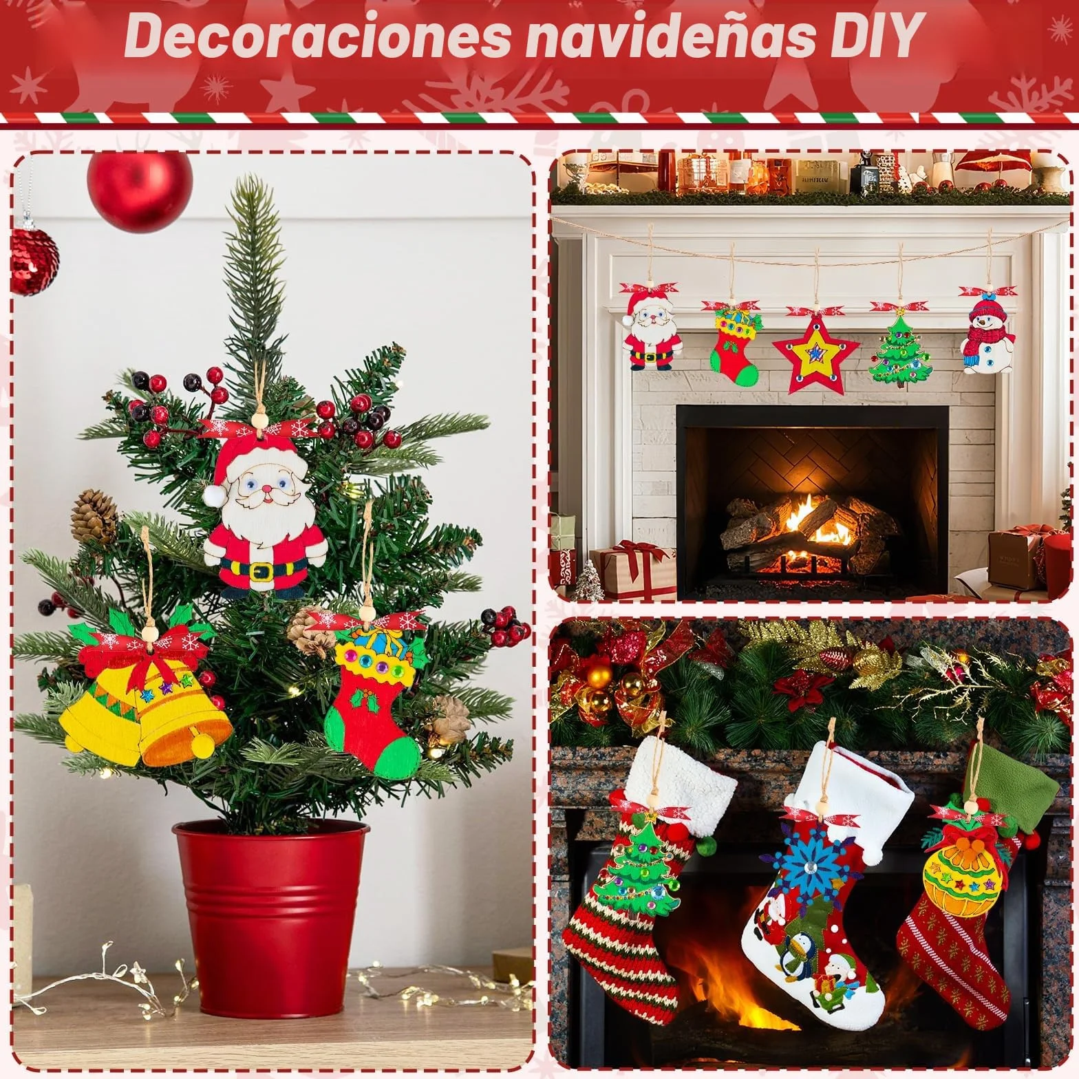 AHIKY 322 Piezas Adornos Navidad Madera para Pintar DIY Colgantes Árbol Decoración Artesanía