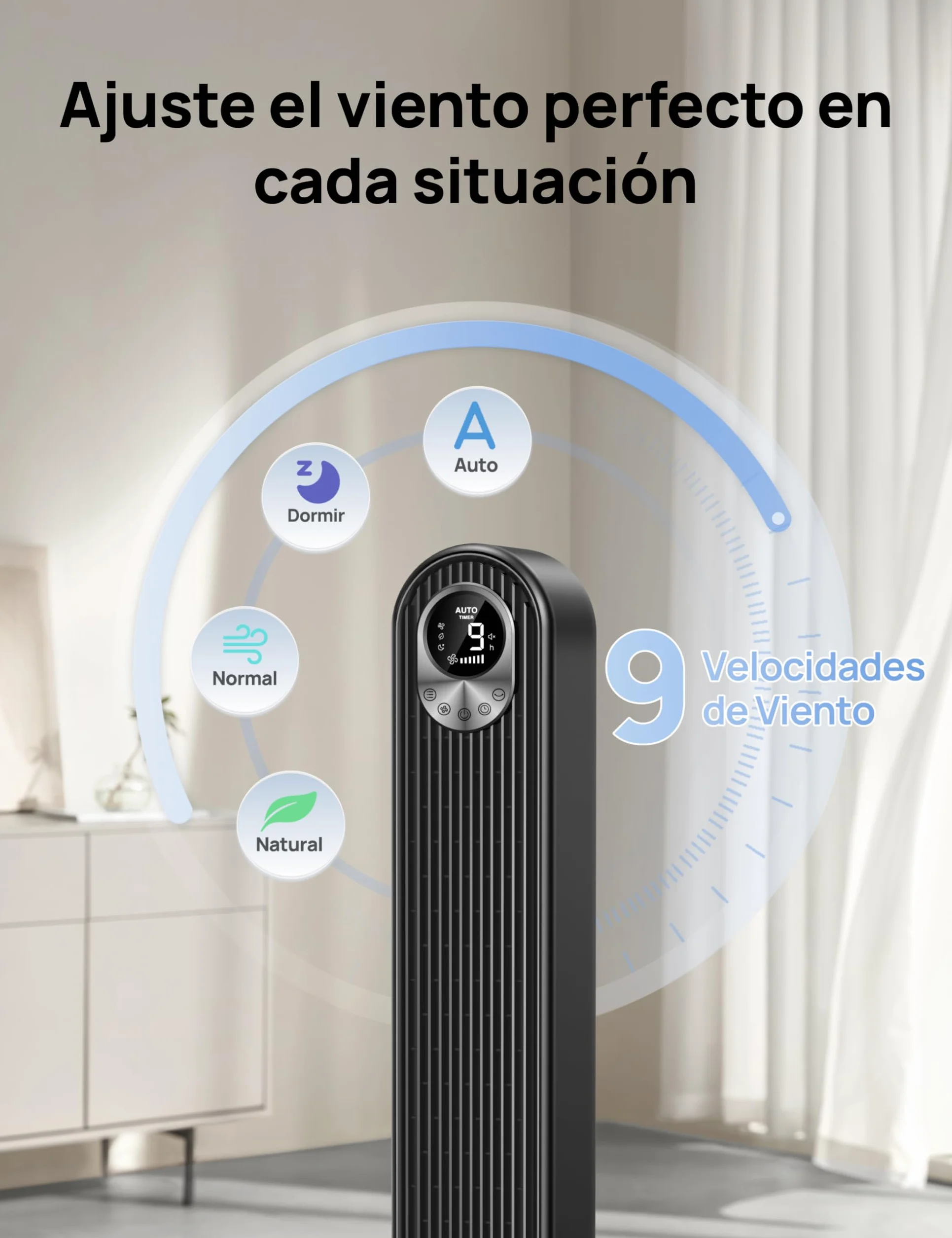 Dreo Cruiser Pro T1 Ventilador de Torre 106 cm 28dB 8,53 m/s 9 Velocidades 90° Oscilante 4 Modos Temporizador 12h