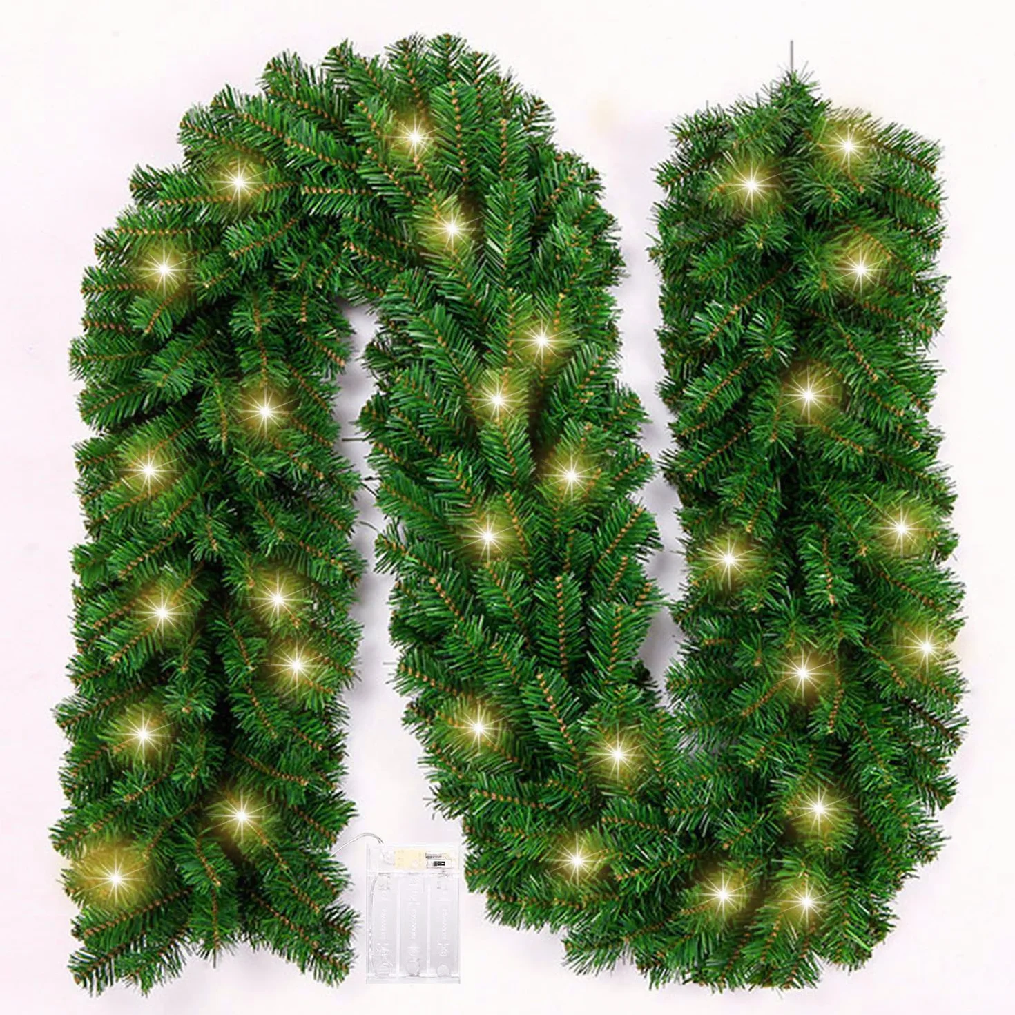 Guirnalda de Navidad Decoración con 50 LED Luces,2.7m/9 FT Guirnalda Artificial Guirnalda de Hiedra con escaleras chimeneas Puertas decoración navideña Exterior Interior (Verde)