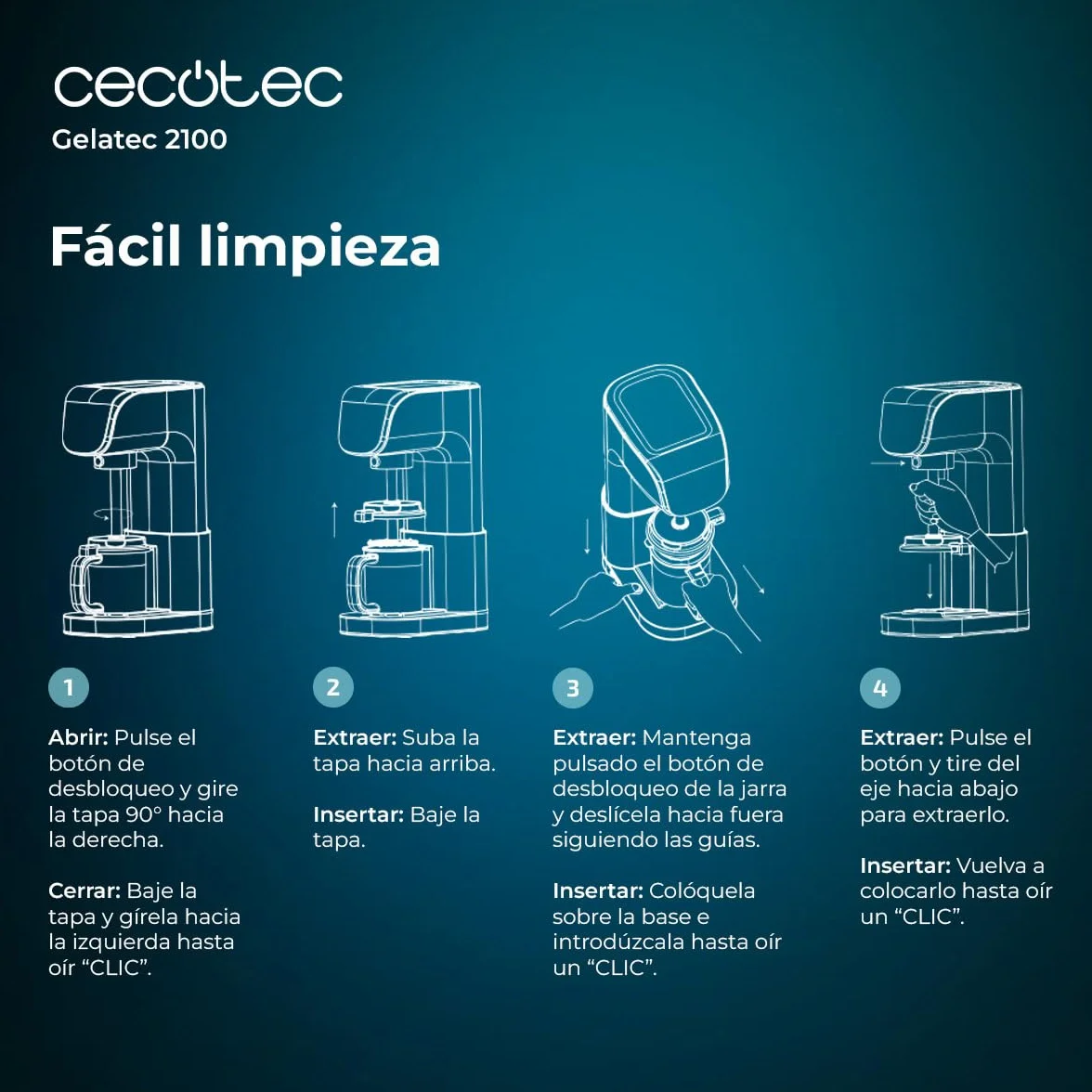 Cecotec Heladera Multifunción Capacidad 2,1L, 3 Tarrinas, Gelatec 2100. 500W, 11 Programas de Helado y Bebidas Granizadas, Tecnología CreamOn y Re-spin, Pantalla Táctil, Incluye Recetario Digital