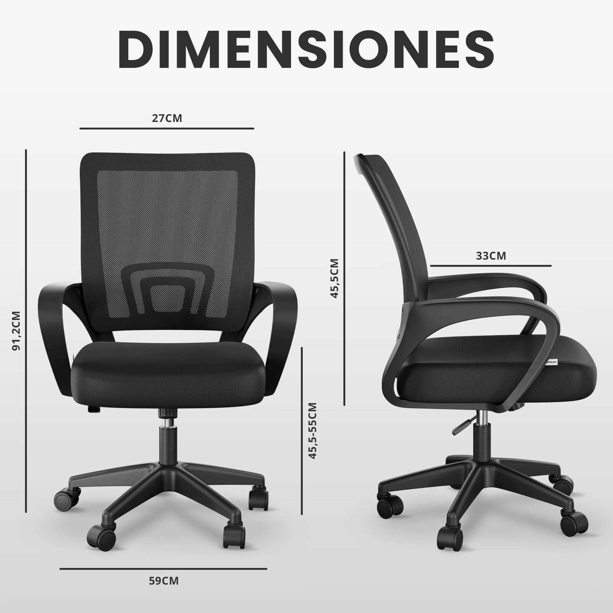 JUPPLIES Silla Escritorio Ergonomica con Apoyo Lumbar, Malla Transpirable, Ruedas 360°, 110kg