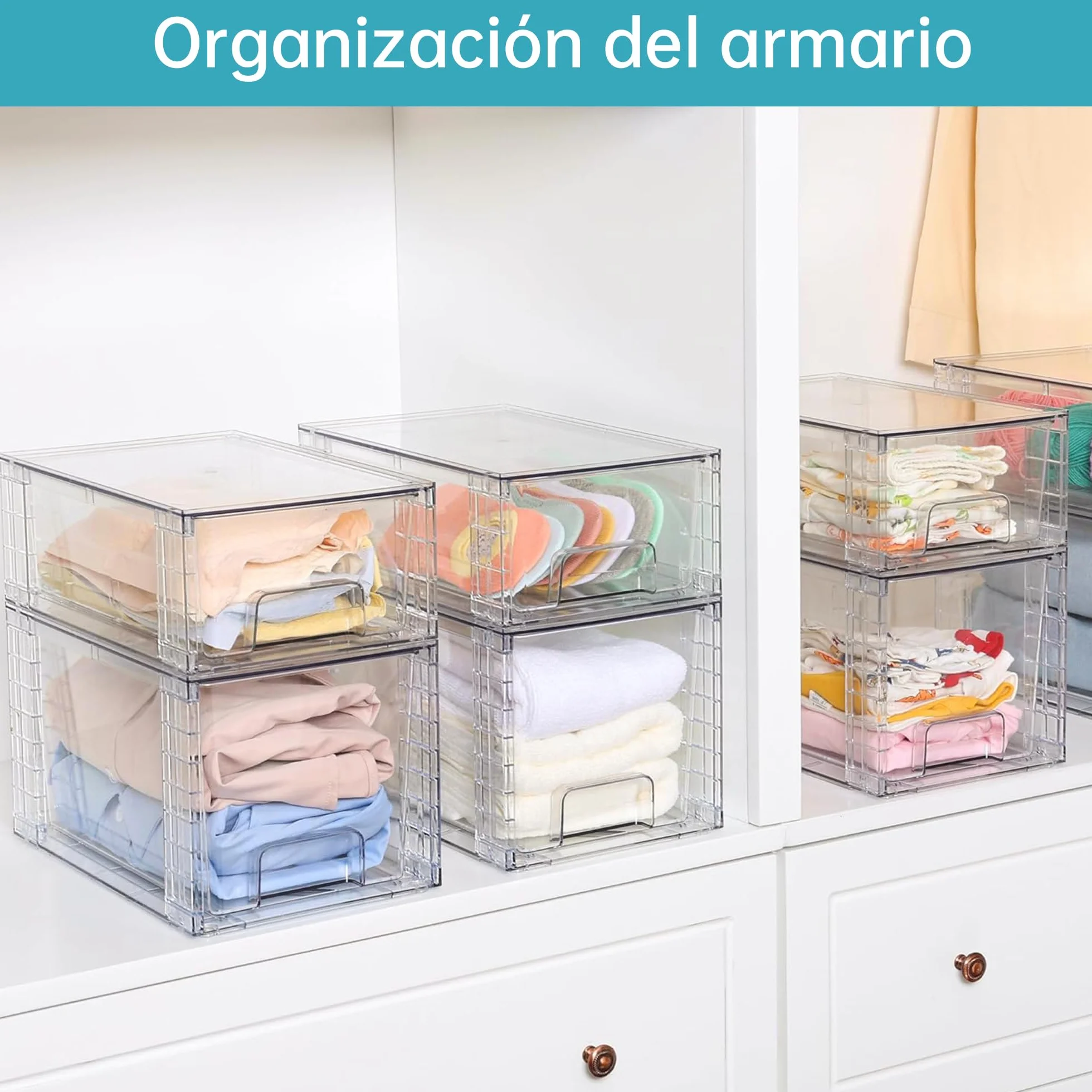 Vtopmart Paquete de 4 cajones apilables de almacenamiento de acrílico para armarios