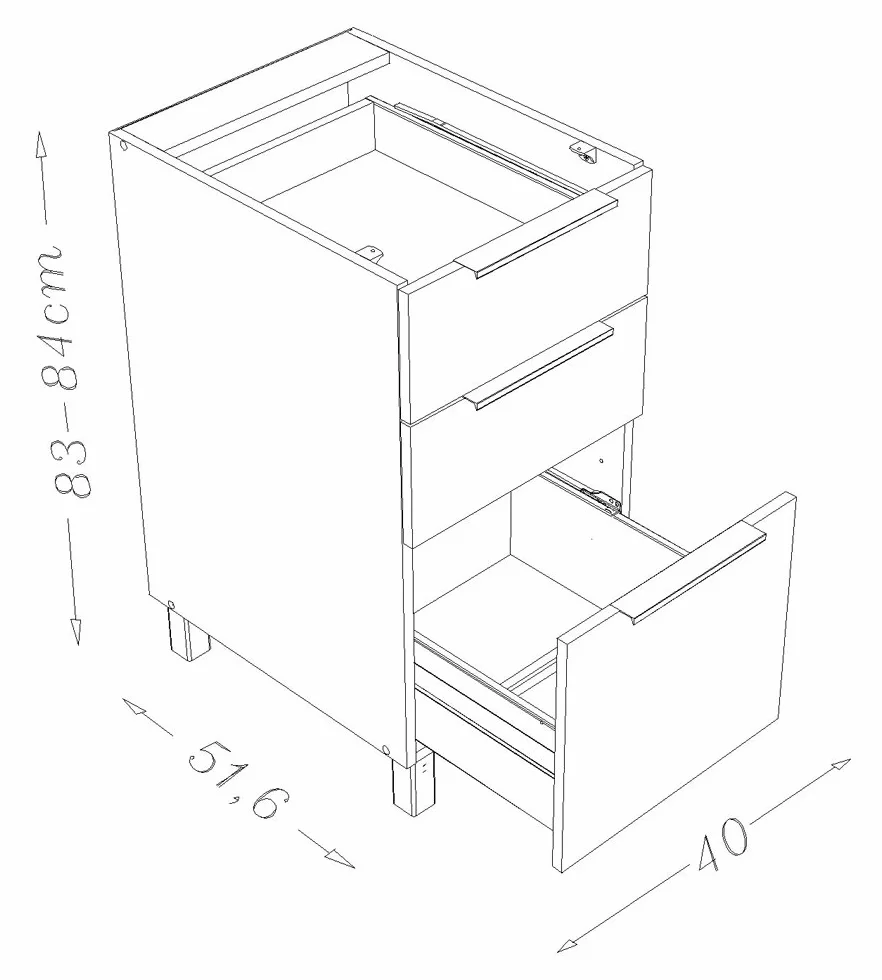 Berlioz Creations CT4BG - Mueble bajo de Cocina (3 cajones, 40 cm), Color Gris Brillante