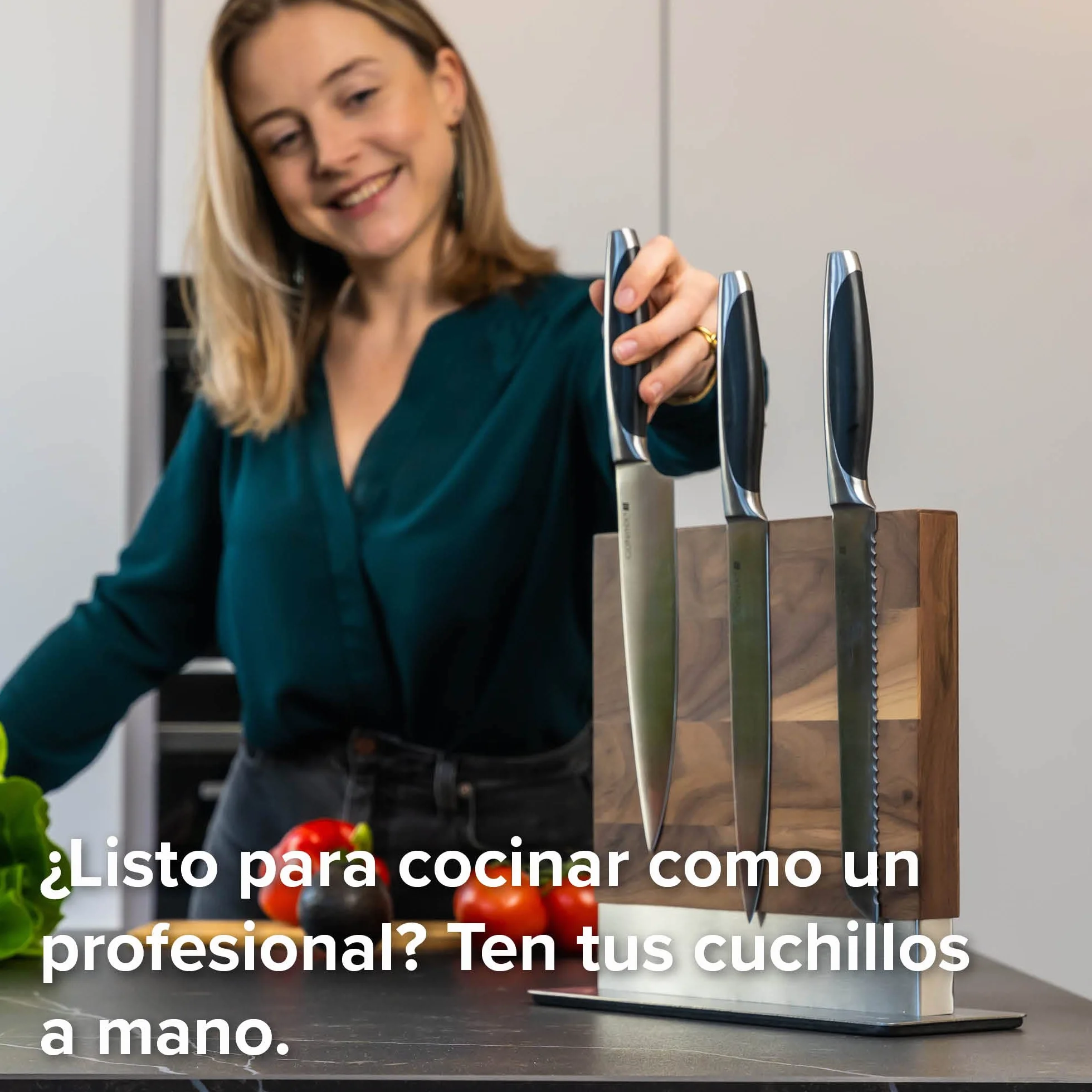 Coninx Bloque Magnético de Cuchillos 28x25.5x10cm | Soporte Cuchillos Cocina con Imán de Neodimio muy fuerte | Porta Cuchillos Cocina | Taco Cuchillos | Portacuchillos | Knife Block | Madera de Nuez