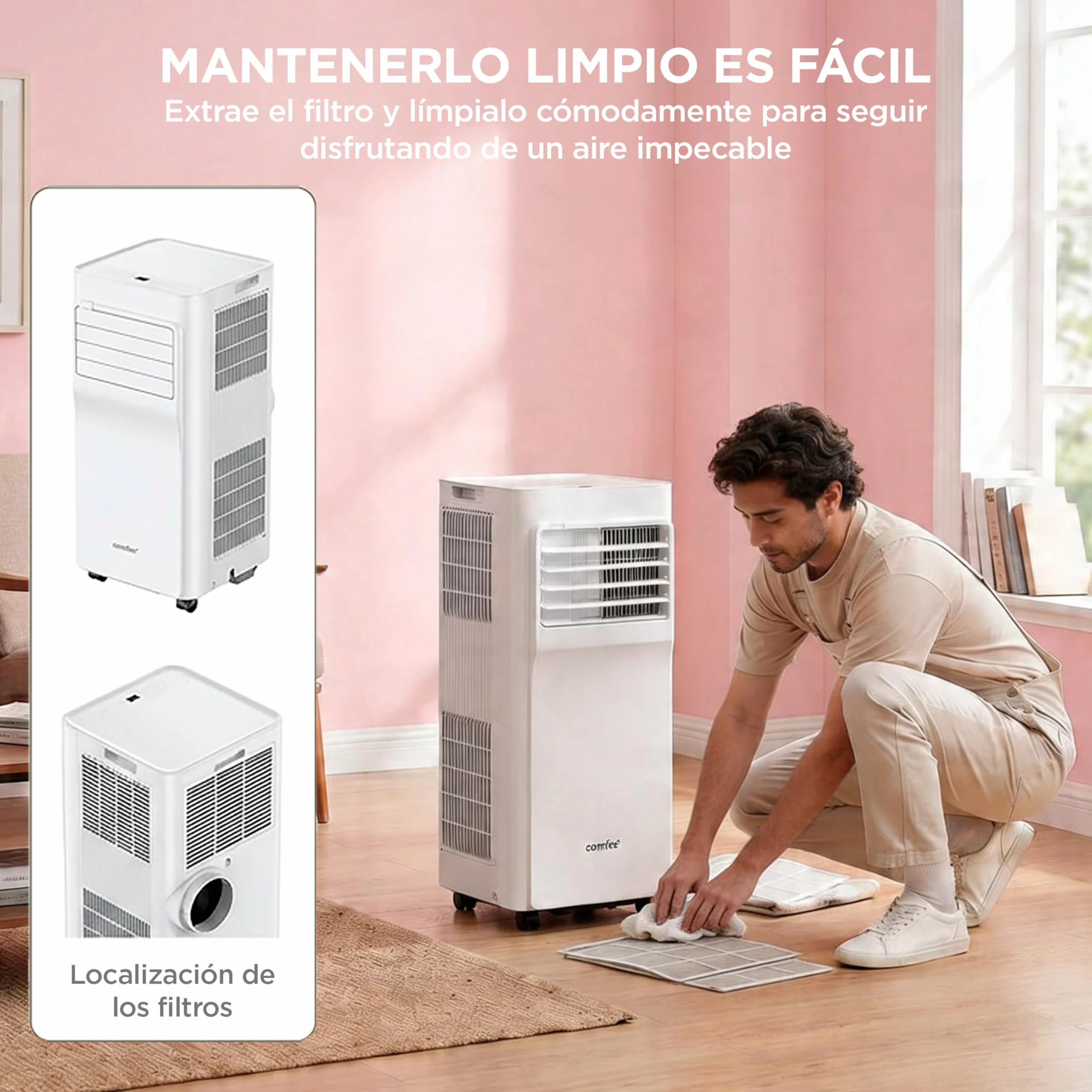 COMFEE Aire Acondicionado Portátil 3 en 1 9000 BTU 2250 Frigorías Climatizador Deshumidificador App Mando a Distancia